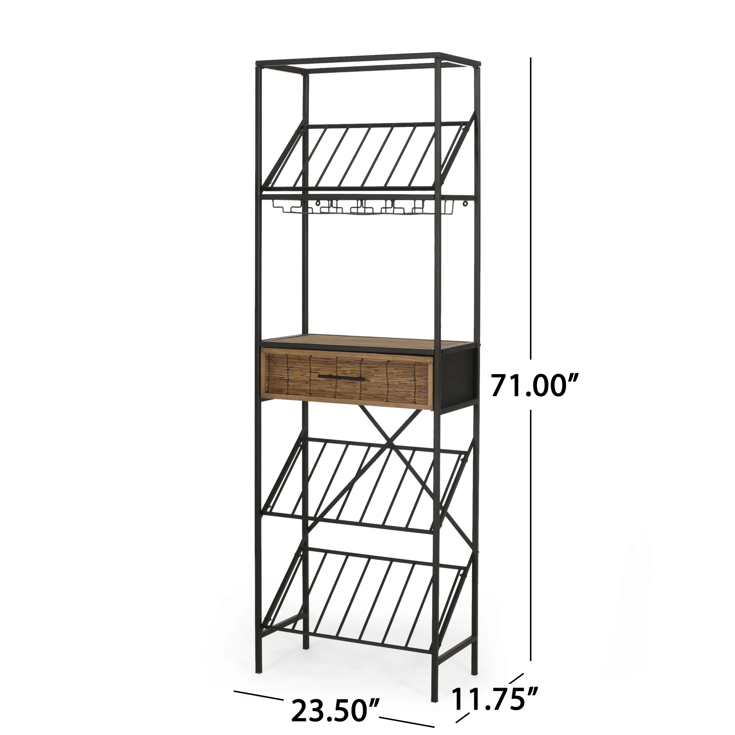 Broadwater Boho Industrial 21 Bottle Floor Wine Rack with Storage, Natural and Black - furnishings
