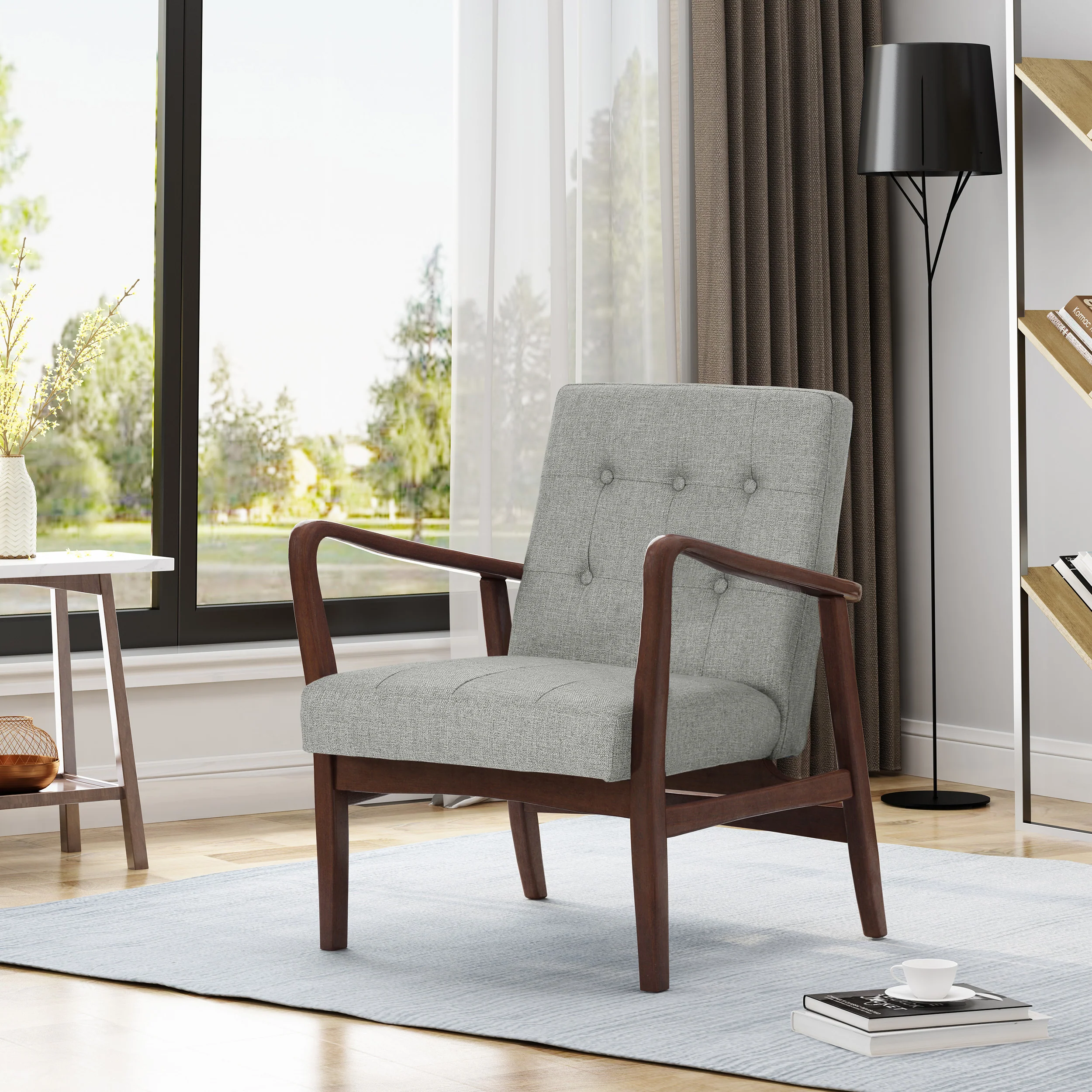 Callisto Fabric Mid-Century Birch Club Chair - furnishings