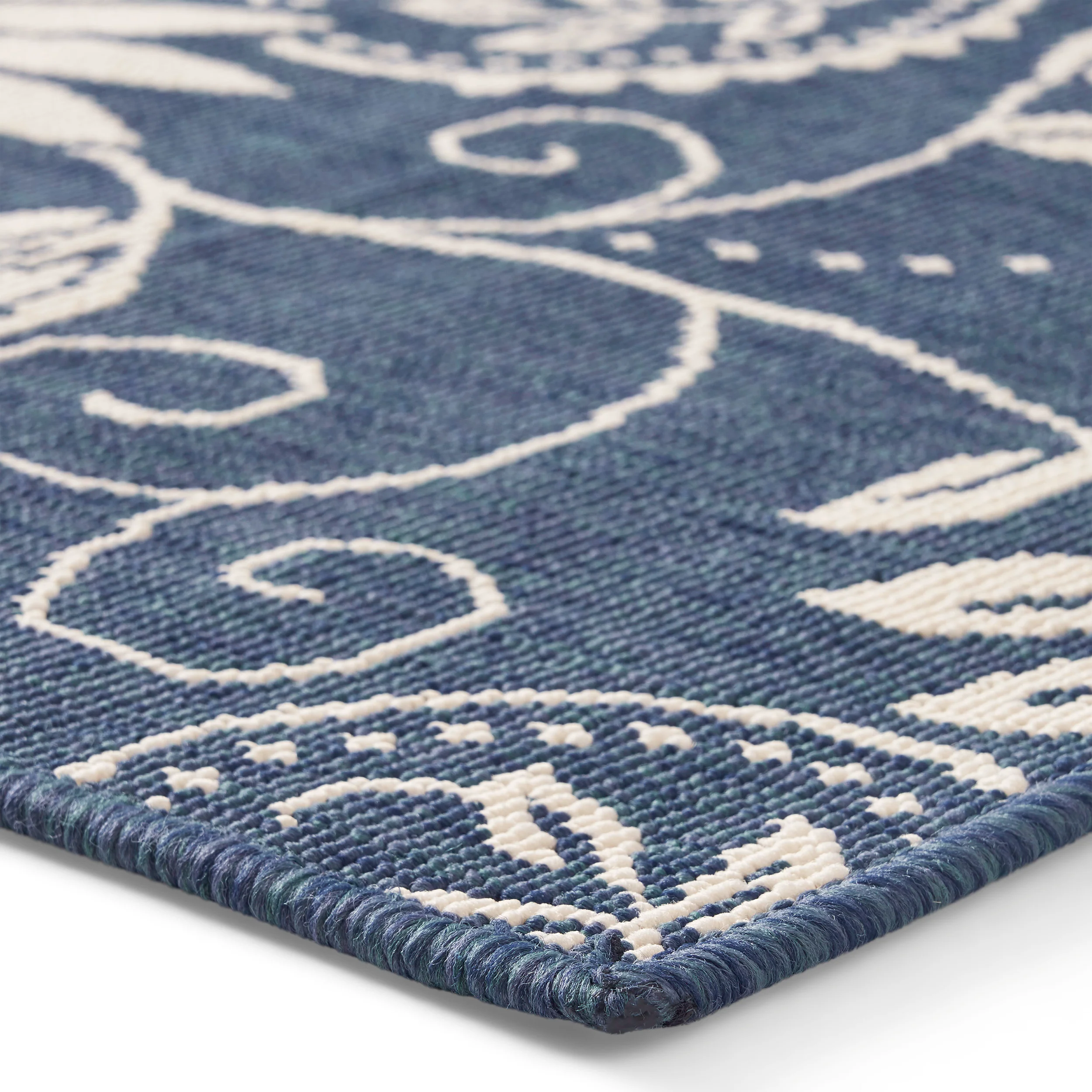 Bubles Outdoor Botanical Area Rug, Blue and Ivory - furnishings