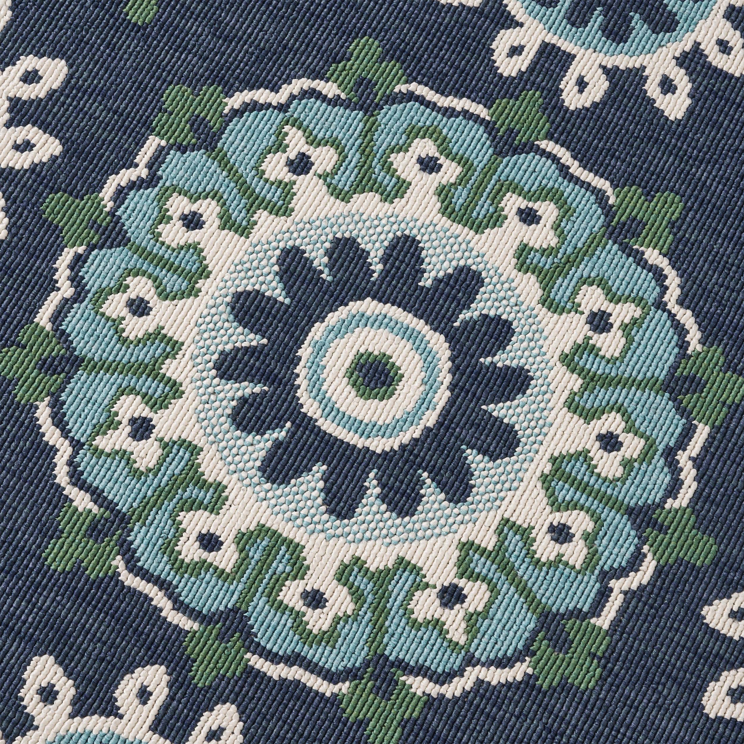 Arlene Outdoor Medallion Area Rug, Navy and Green - furnishings