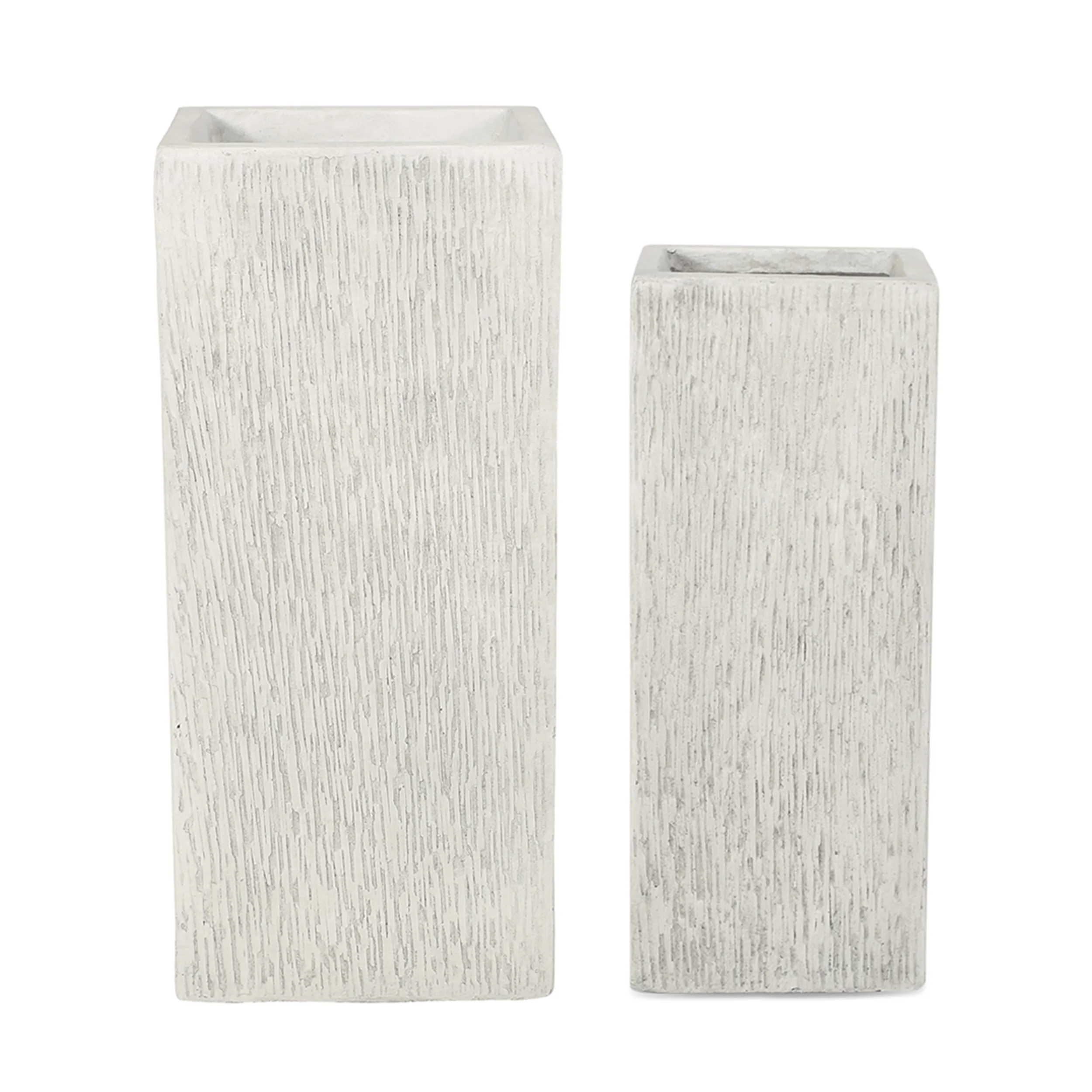 Severino Outdoor Small and Medium Cast Stone Planter Set, Antique White - furnishings