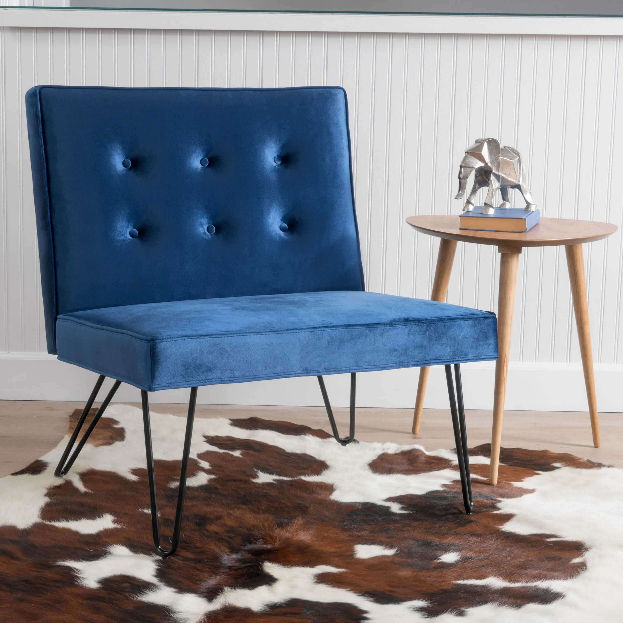 DuSoleil Modern Button Tufted Armless Velvet Accent Chair with Hairpin Legs - furnishings