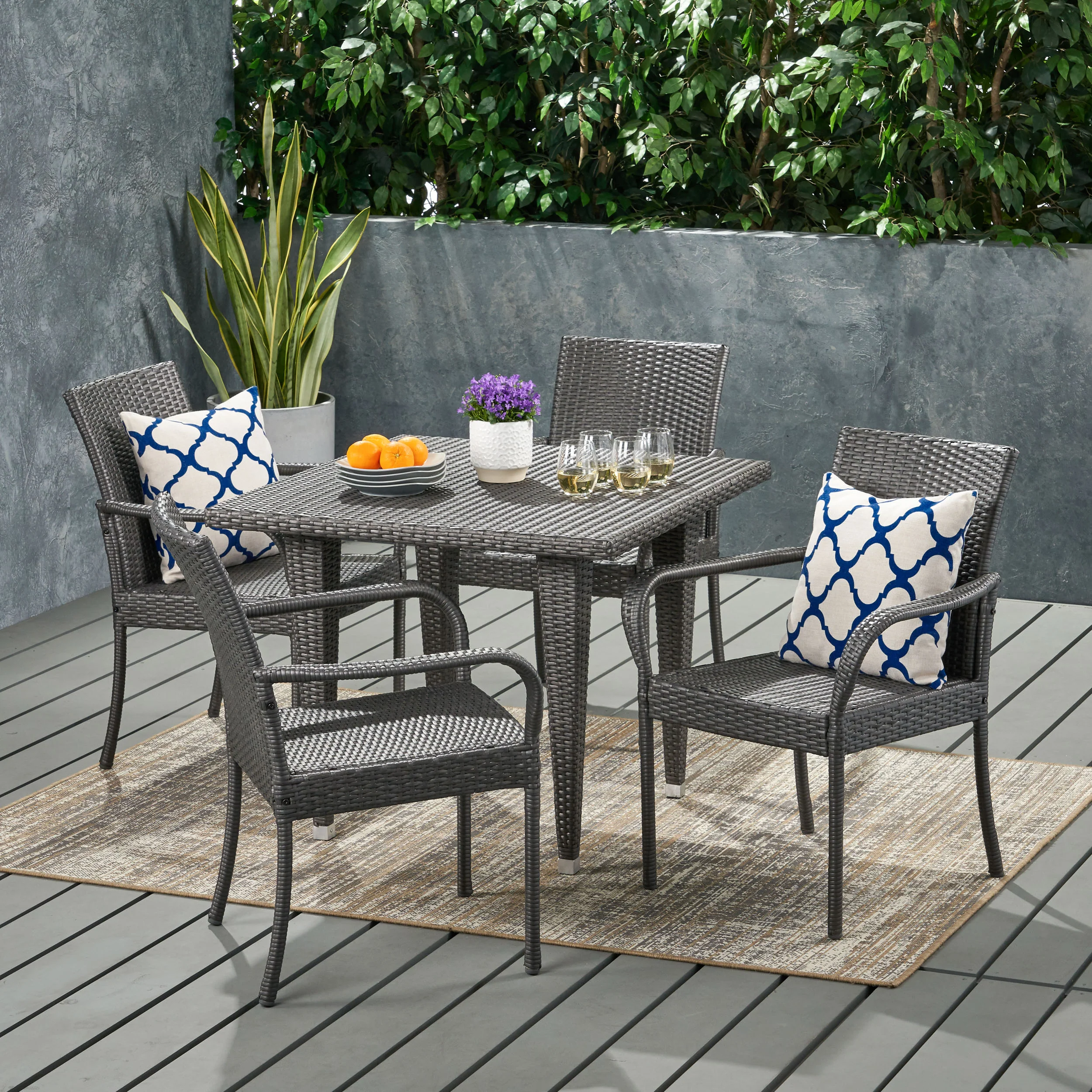 Bannon Outdoor Contemporary 4 Seater Wicker Dining Set - furnishings