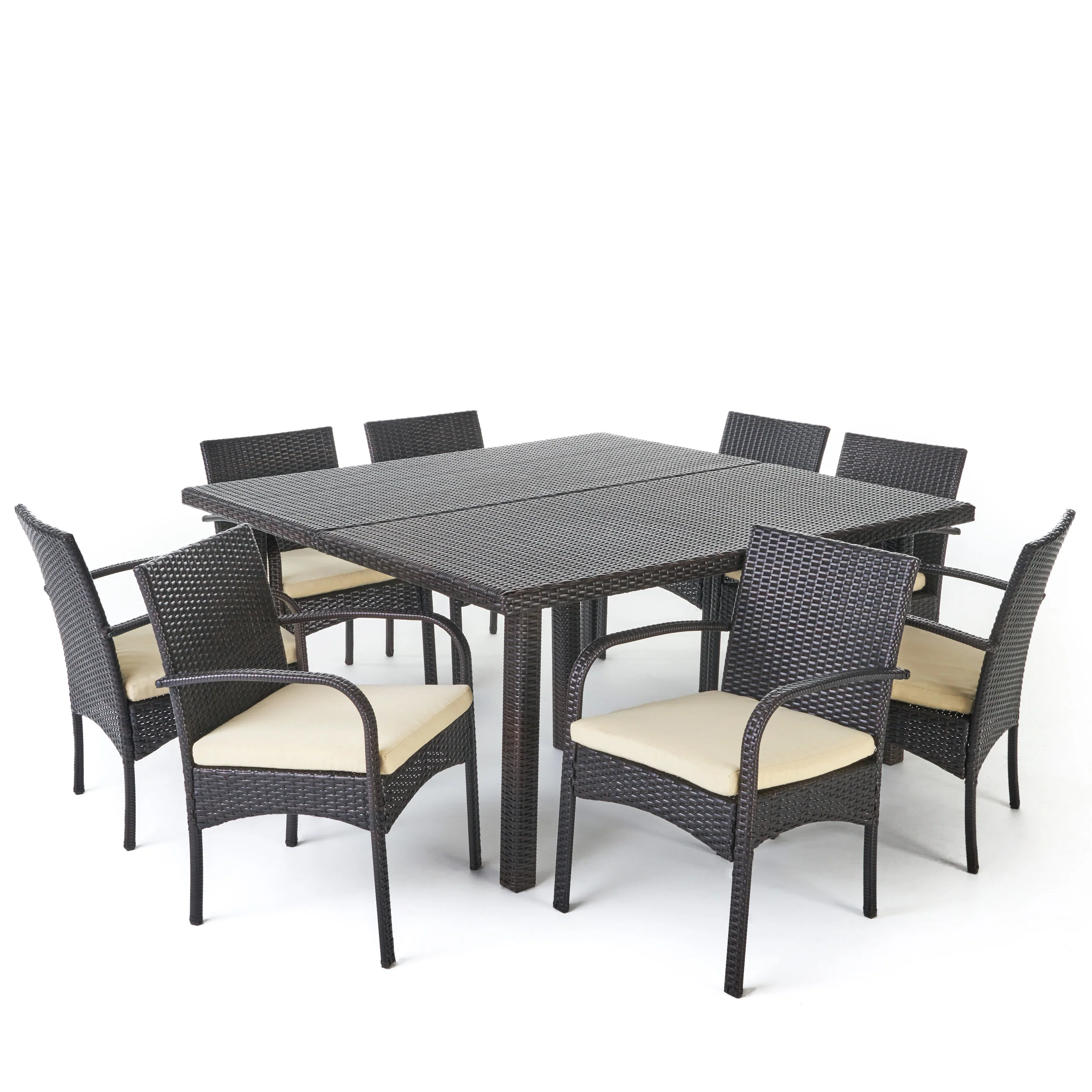 Coral Outdoor 9 Piece Wicker Dining Set with Water Resistant Cushions - furnishings