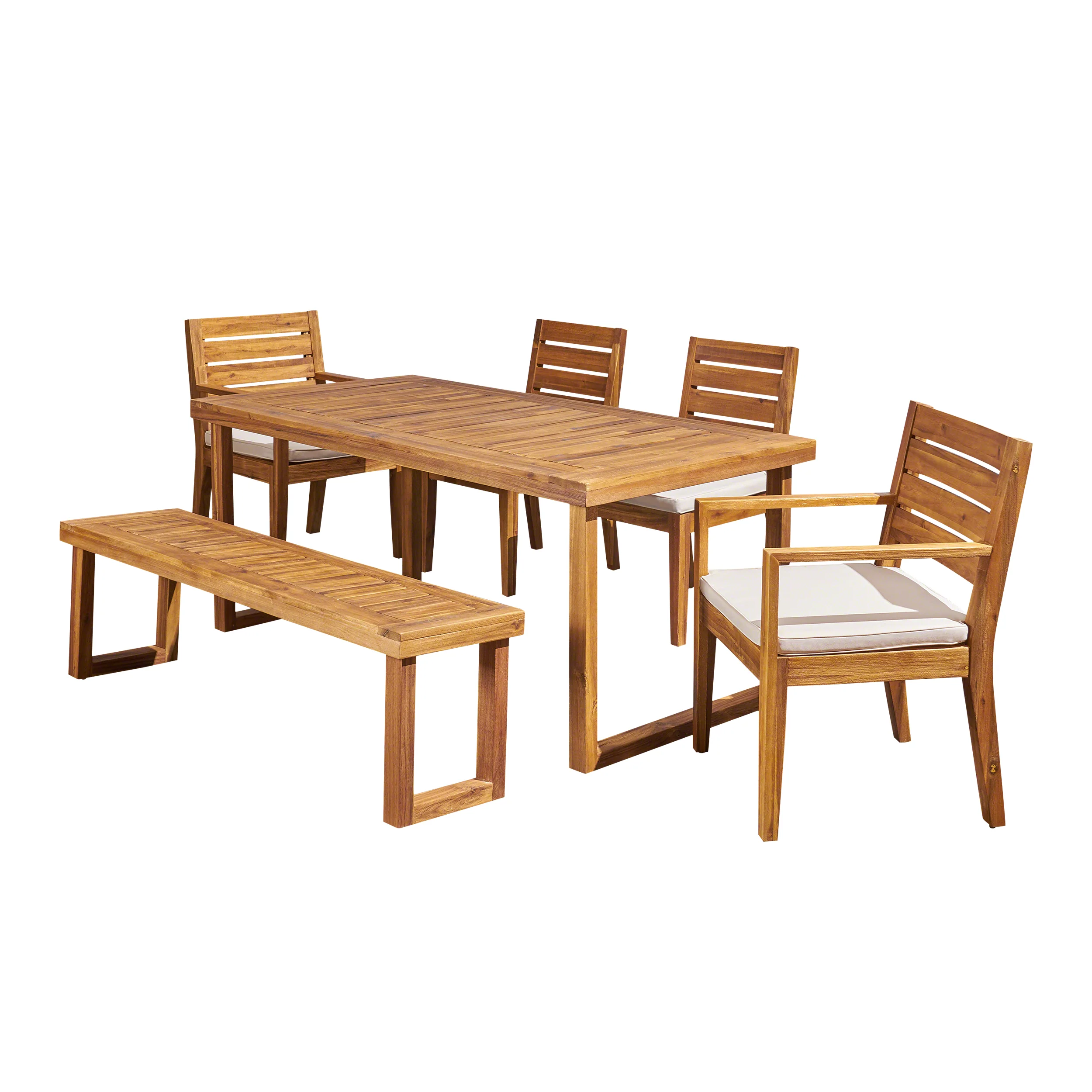 Eric Outdoor 6-Seater Acacia Wood Dining Set with Bench - furnishings