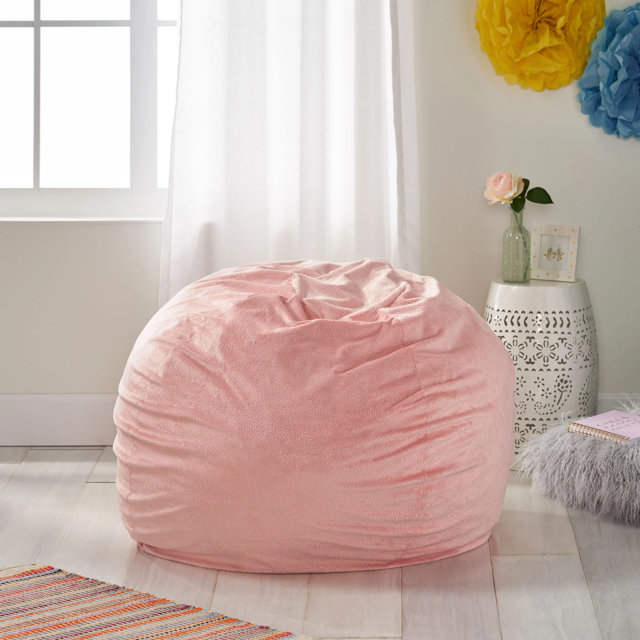 Eladio Modern Glam 3 Foot Velvet Bean Bag with Sparkles - furnishings