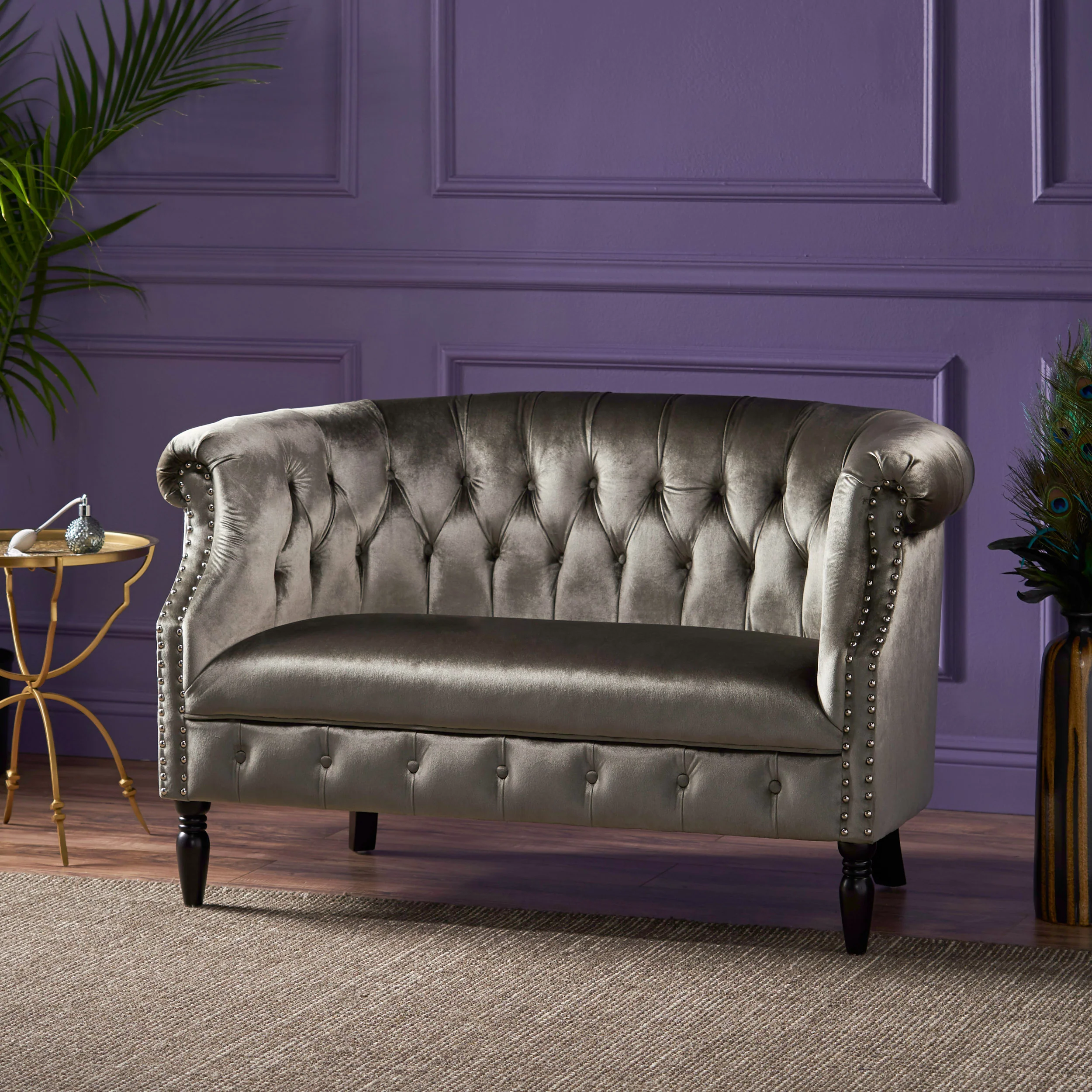 Melaina Tufted Scroll Arm New Velvet Loveseat - furnishings