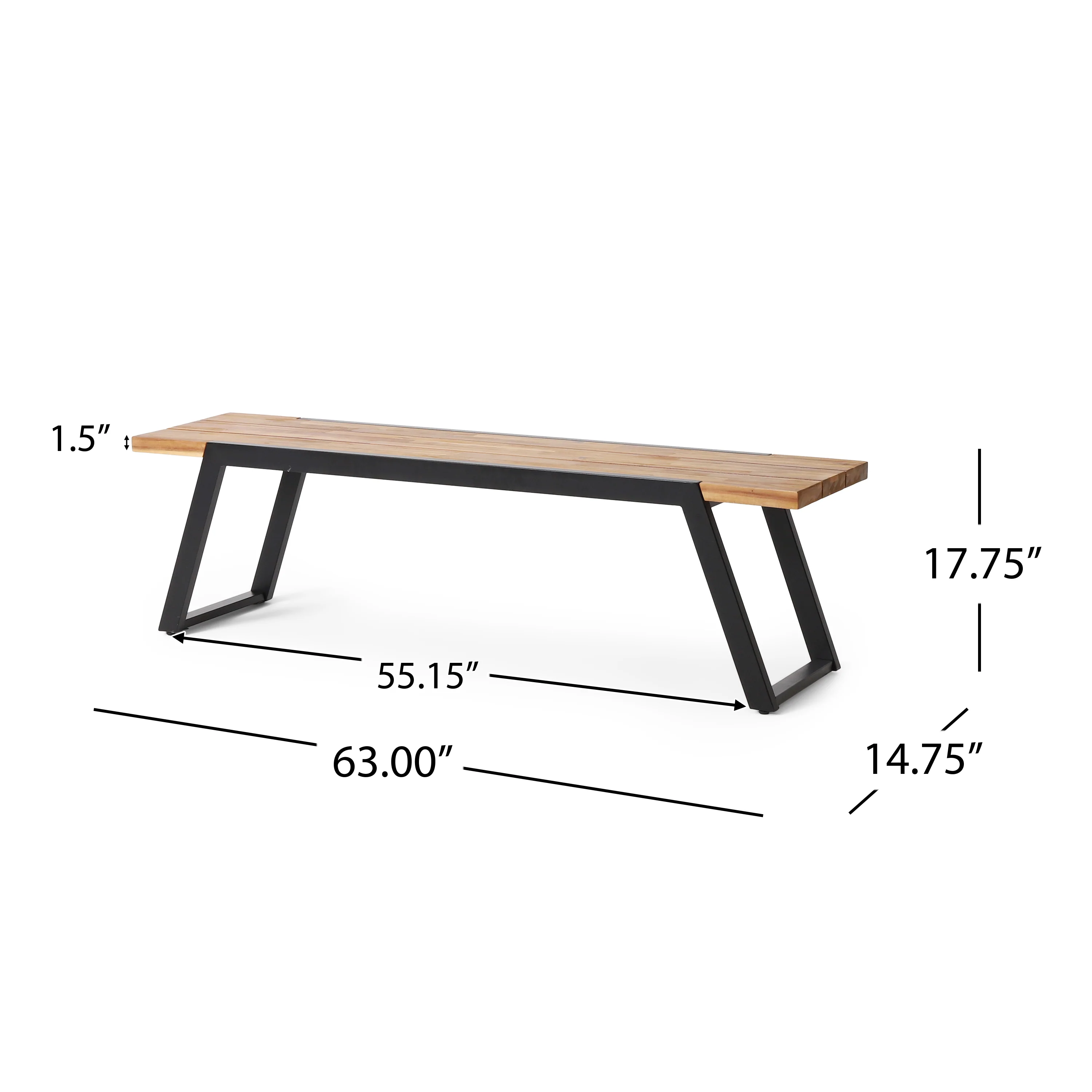 Gebo Outdoor Acacia Wood and Iron Dining Bench - furnishings