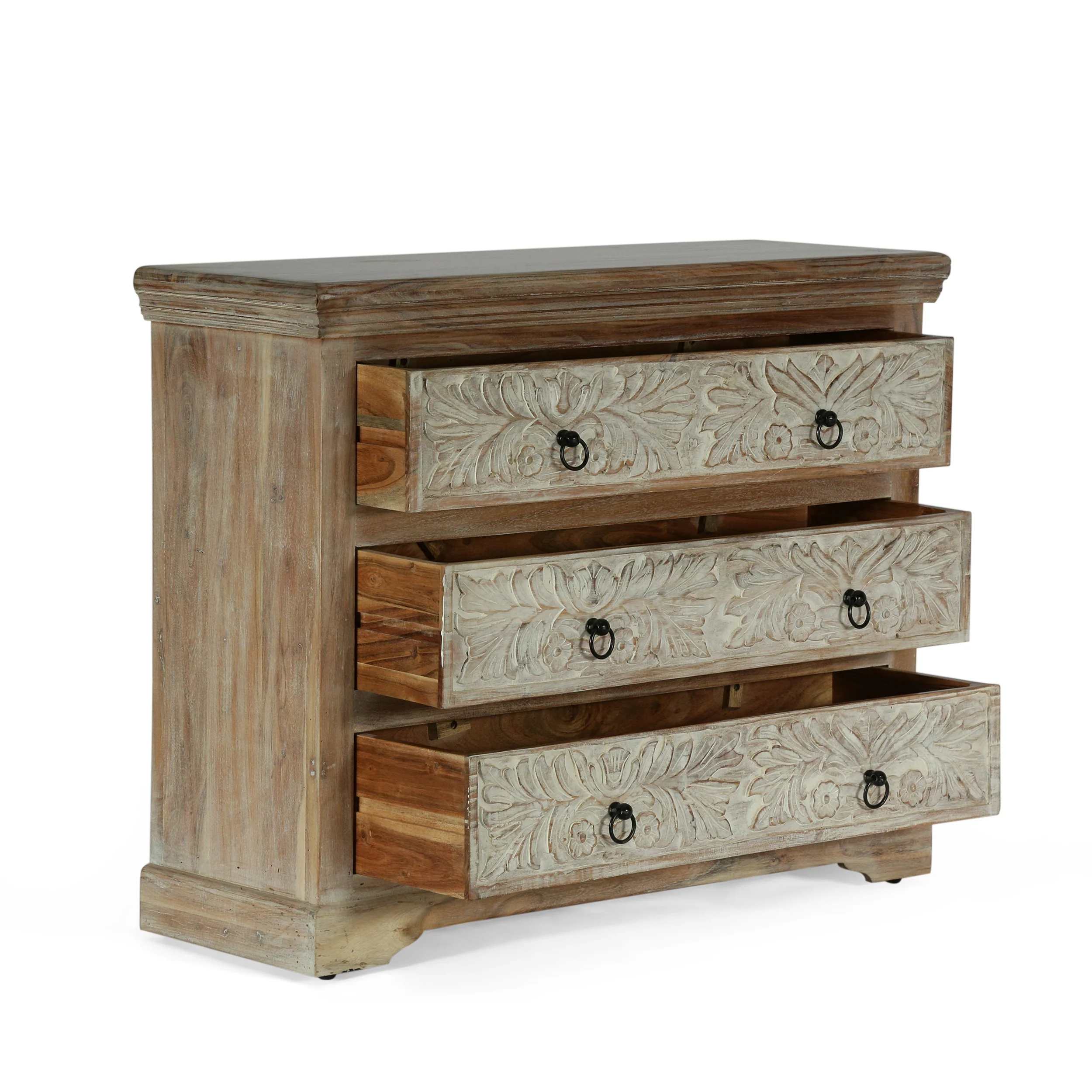 Picardy Boho Handcrafted Acacia Wood 3 Drawer Chest, Natural and White - furnishings