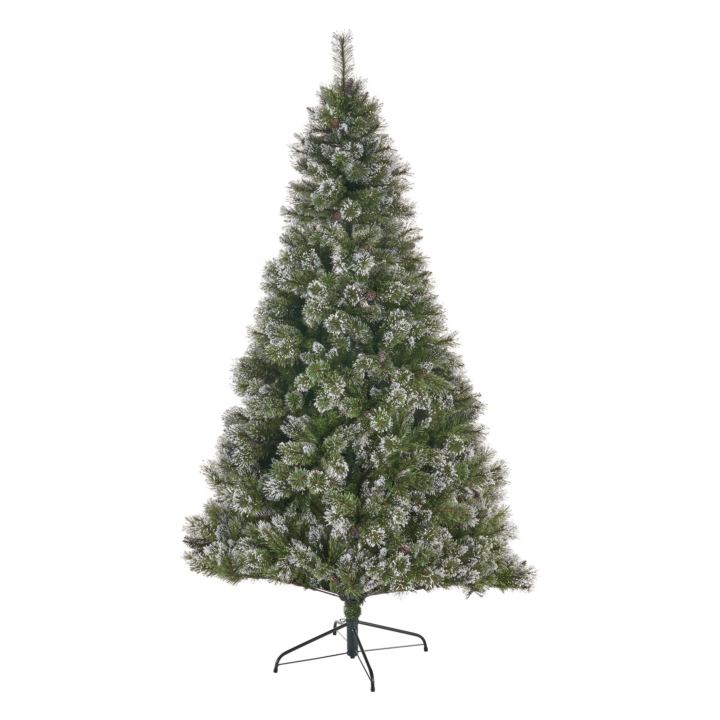 7.5-foot Cashmere Pine and Mixed Needles Hinged Artificial Christmas Tree with Snow and Glitter Branches and Frosted Pinecones - furnishings