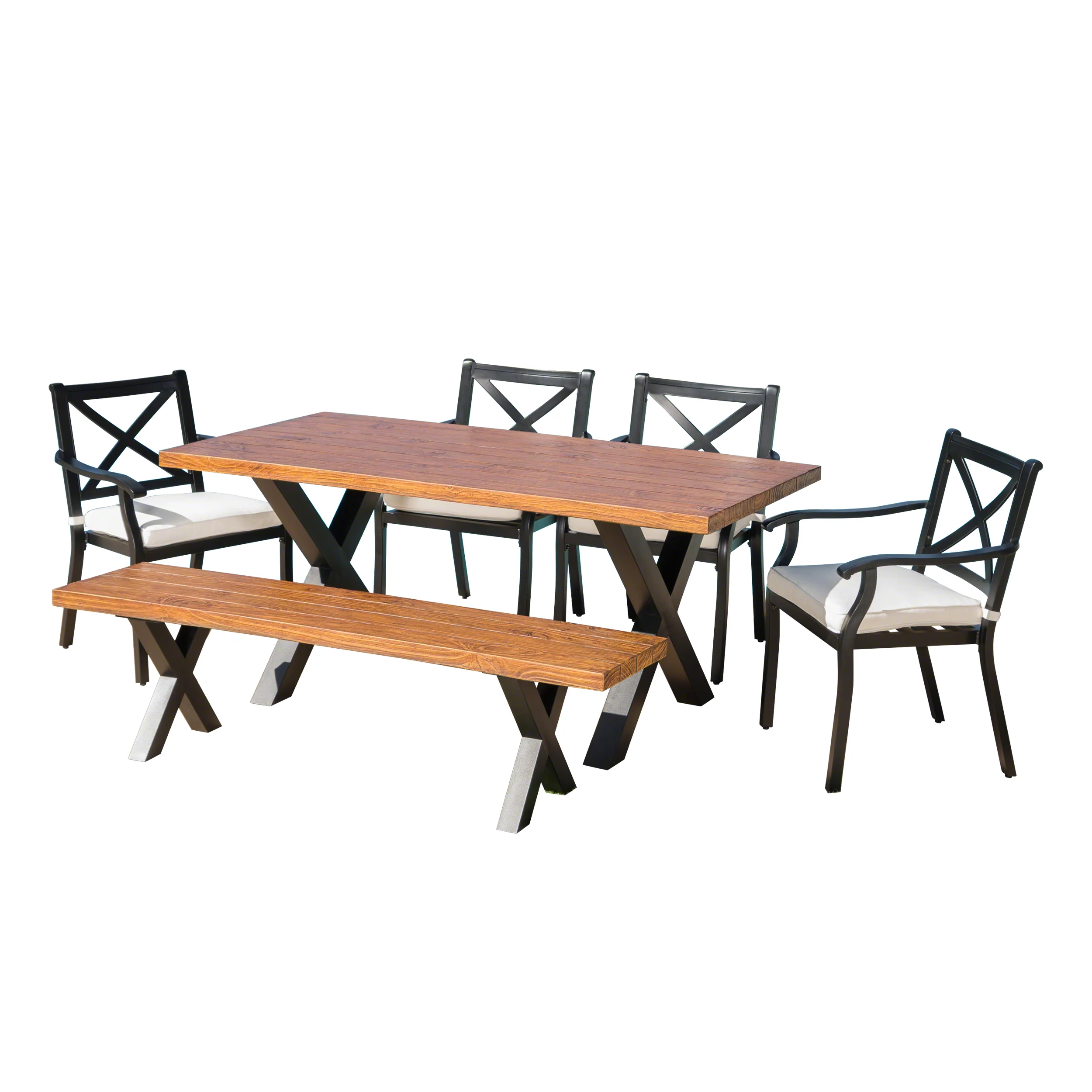 Sebastian Outdoor 6 Piece Aluminum Dining Set with Concrete Table and Bench - furnishings