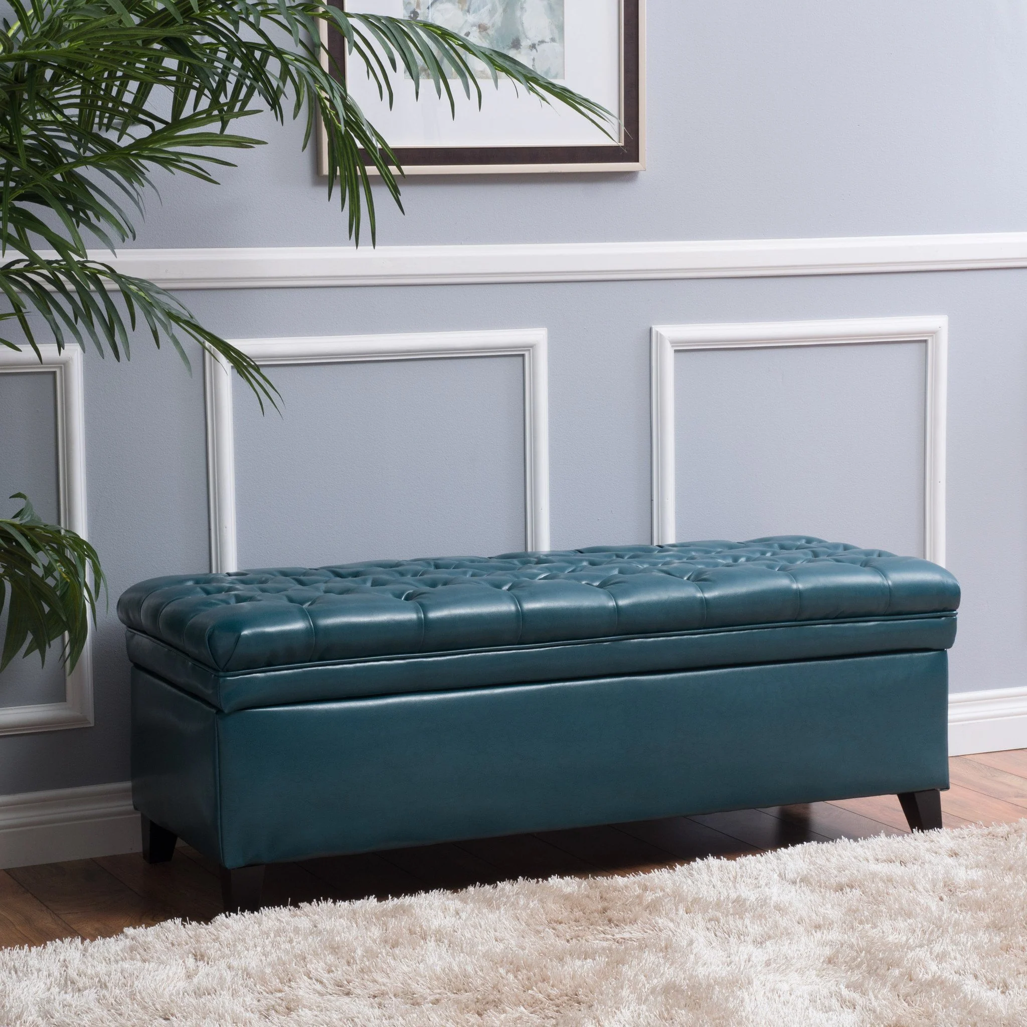 Laguna Button Tufted Leather Storage Ottoman Bench - furnishings