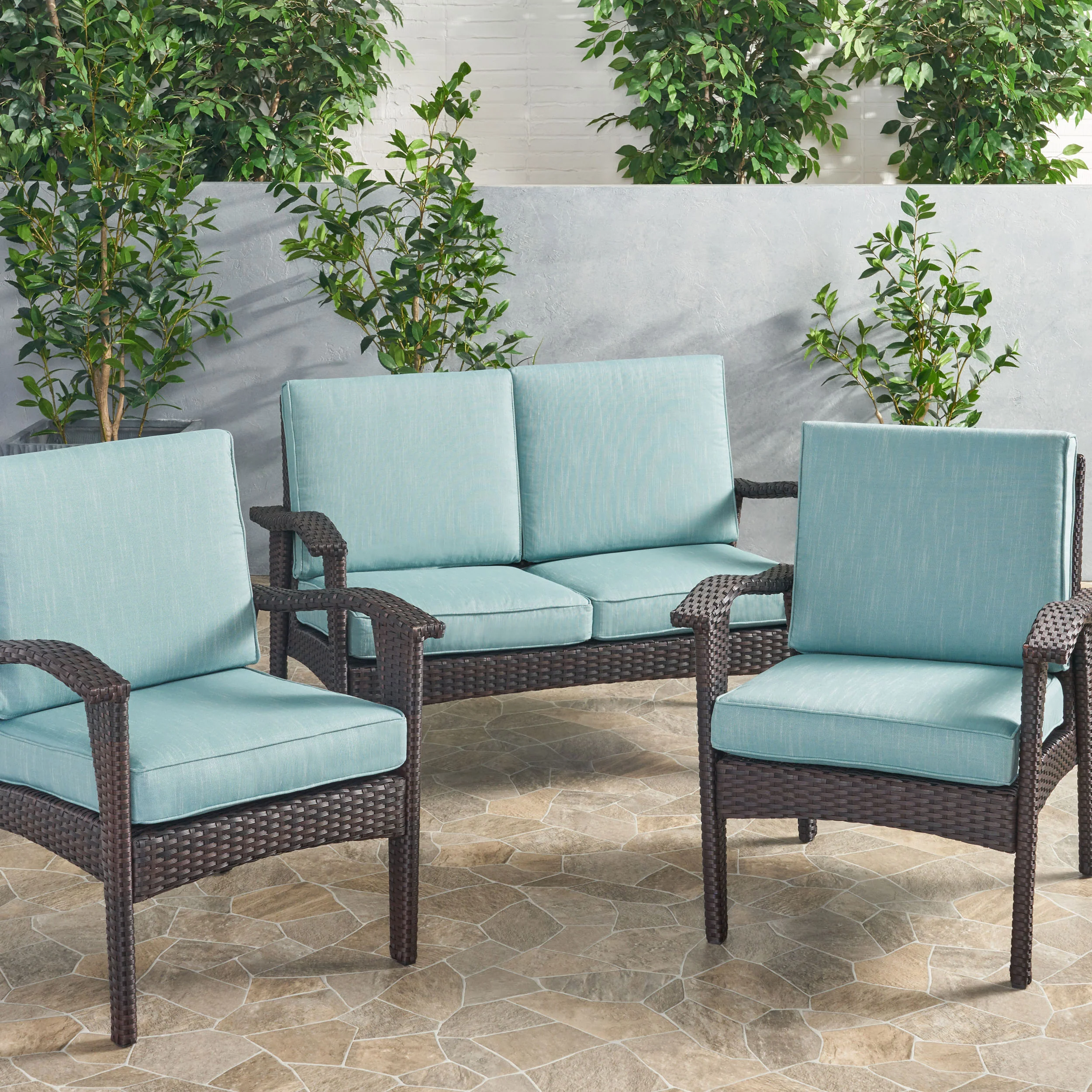 Atiyah Outdoor Water Resistant Fabric Loveseat and Club Chair Cushions - furnishings