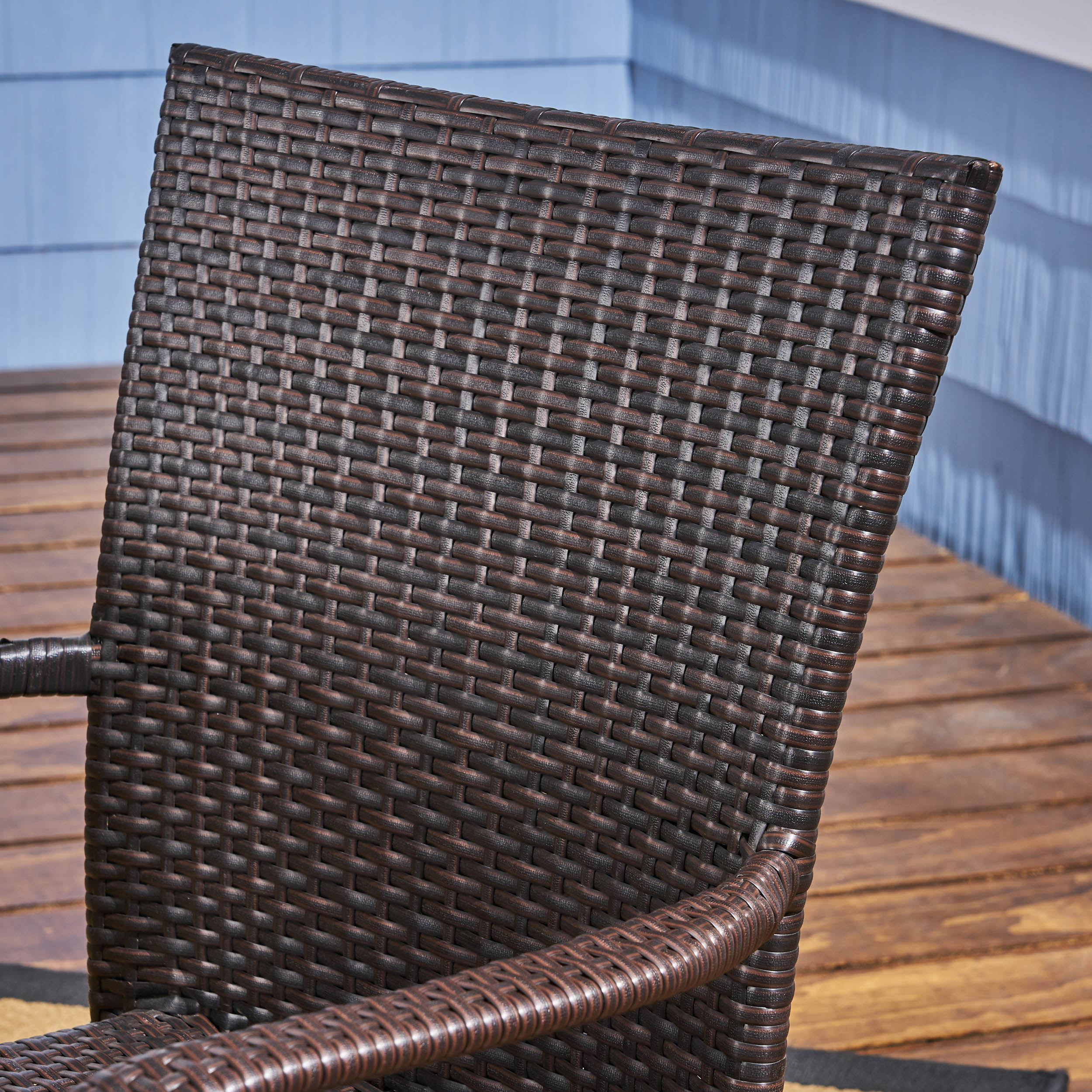Eric Outdoor 6-Seater Wood and Wicker Chair and Bench Dining Set - furnishings
