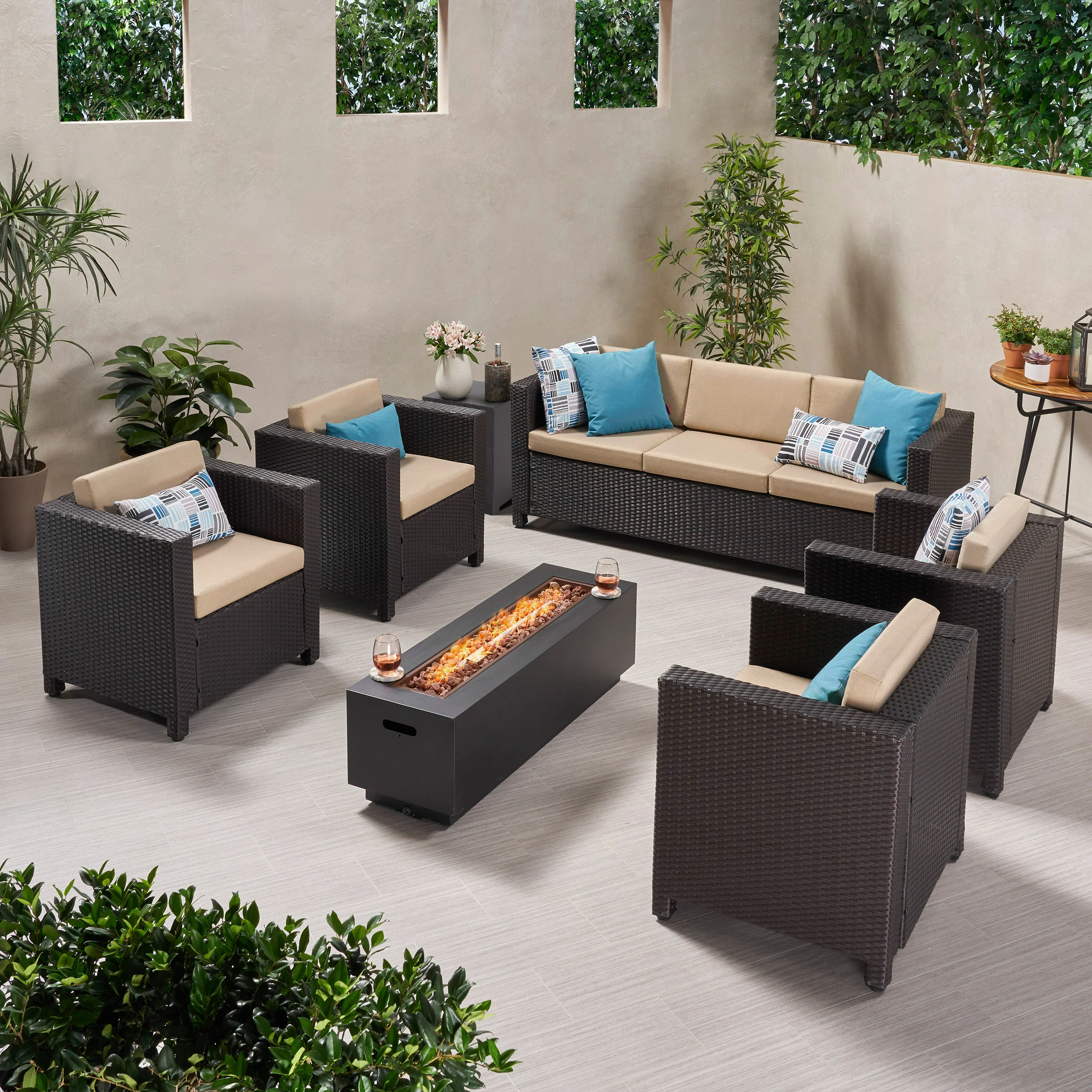 Venice 7-Seater Outdoor Fire Pit Sofa Set - furnishings