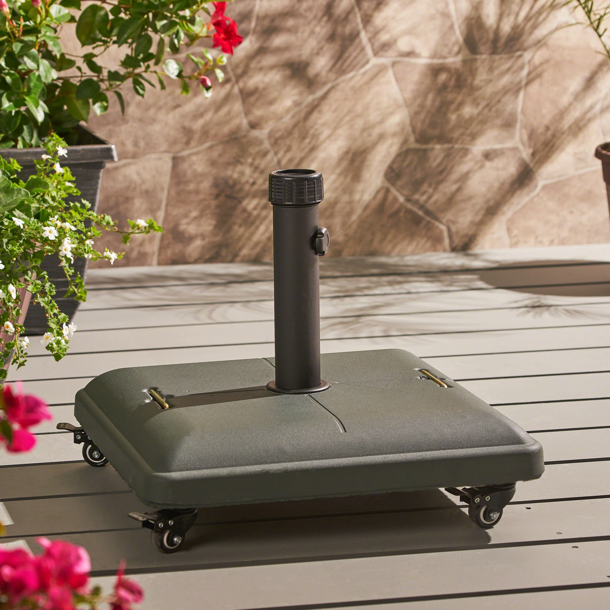 Louise Outdoor Concrete Square 80lb Umbrella Base with Steel Umbrella Holder - furnishings