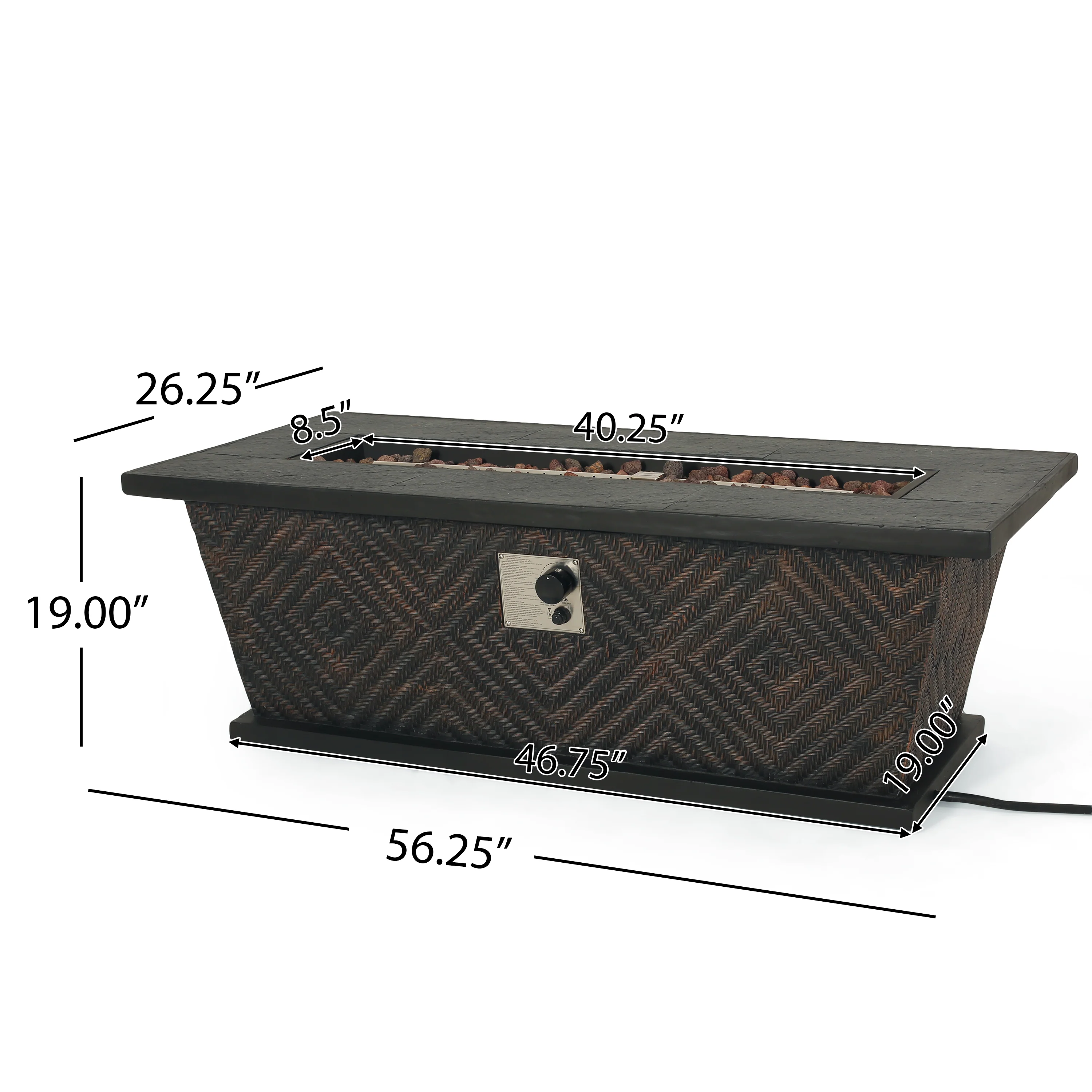 La Jolla Outdoor 50,000 BTU Lightweight Concrete Rectangular Fire Pit (No Tank Holder), Brown - furnishings
