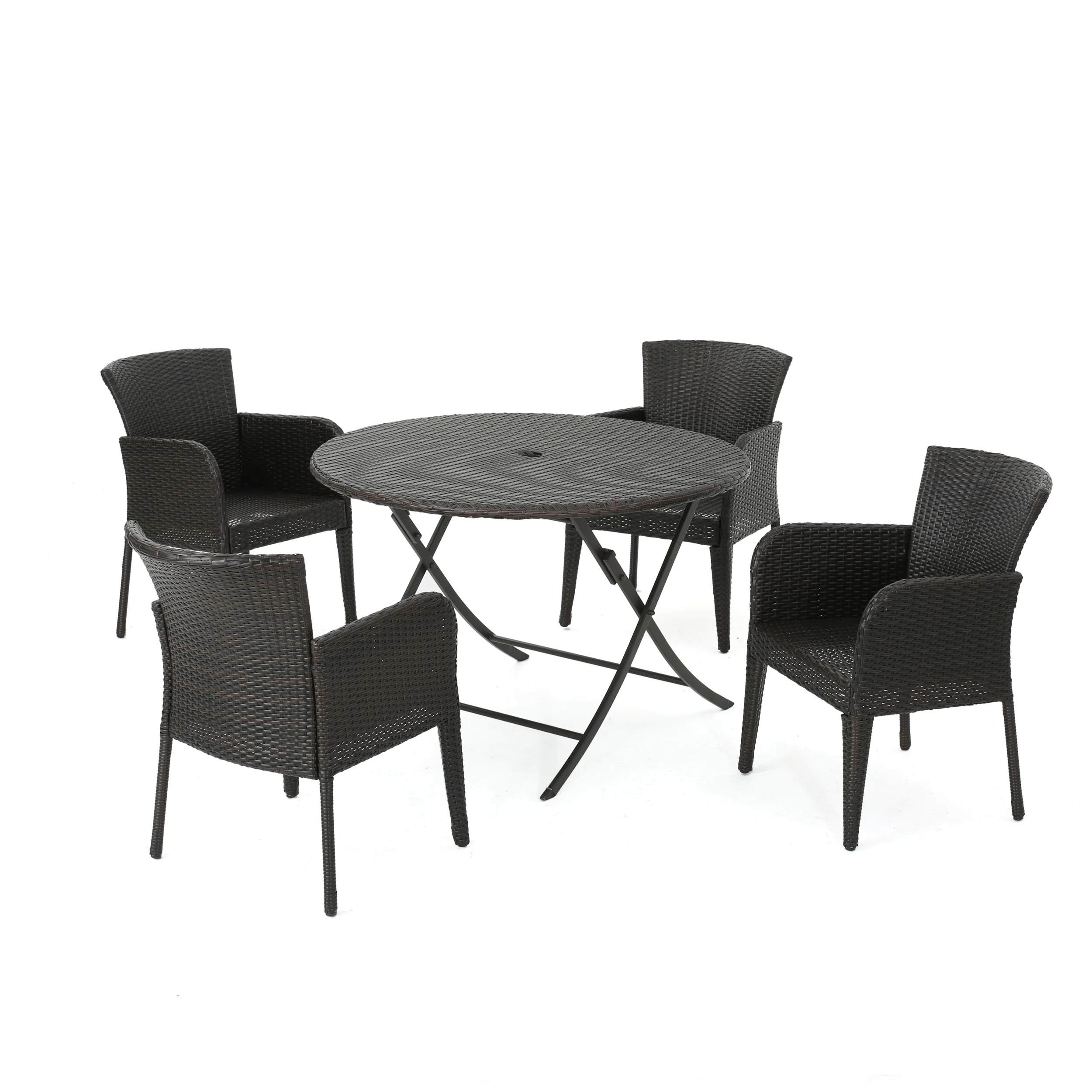Efrain Outdoor 5 Piece Multi-brown Wicker Dining Set with Foldable Table - furnishings