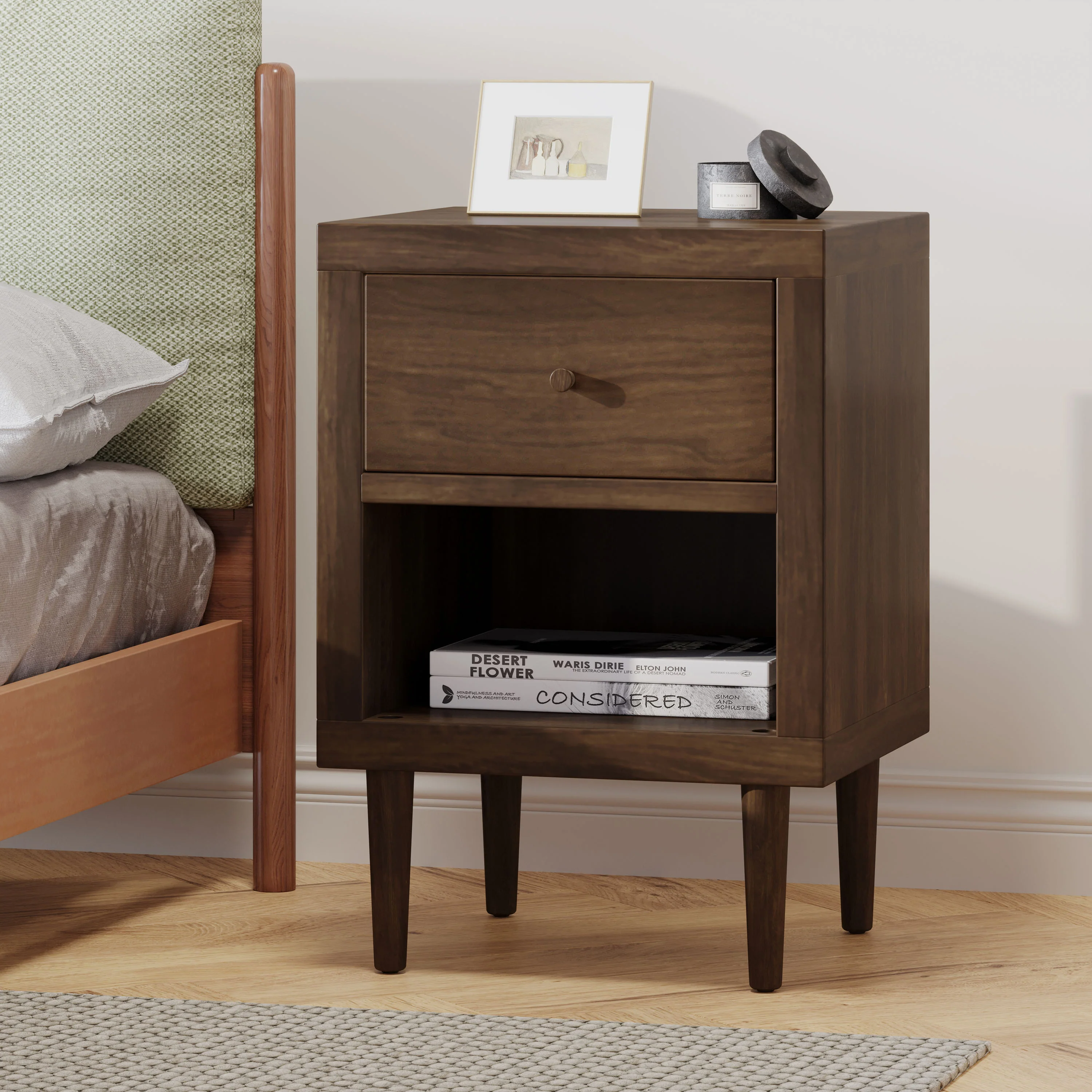 Farhart Faux Wood Single Drawer Nightstand - furnishings