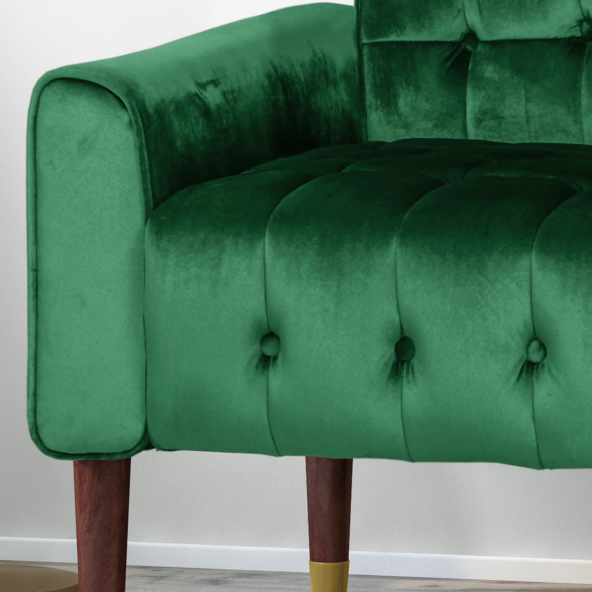 Aubrie Tufted Velvet Loveseat with Gold Tipped Tapered Legs - furnishings
