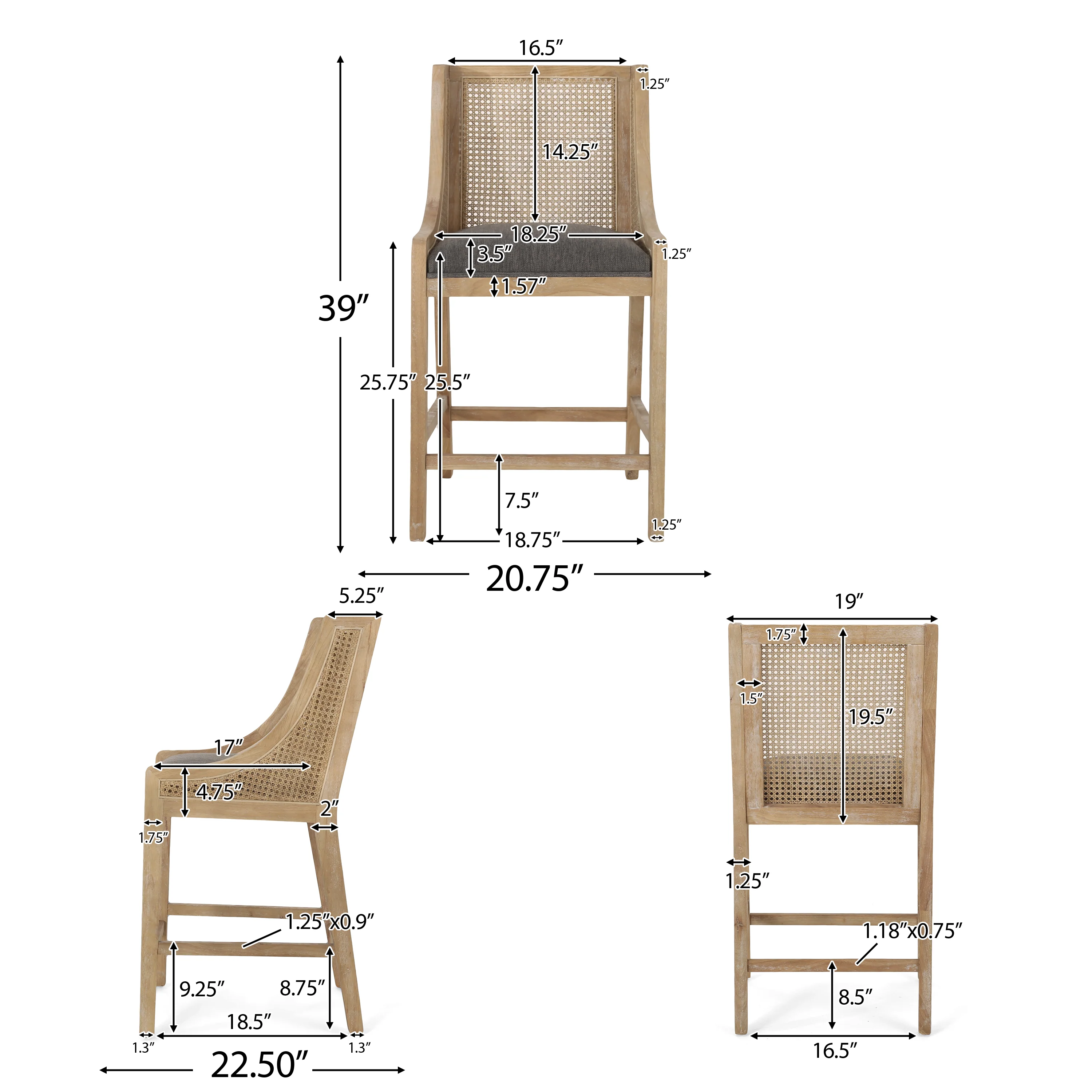 Deville French Country Fabric Upholstered Wood and Cane 25.5 inch Counter Stools (Set of 2) - furnishings