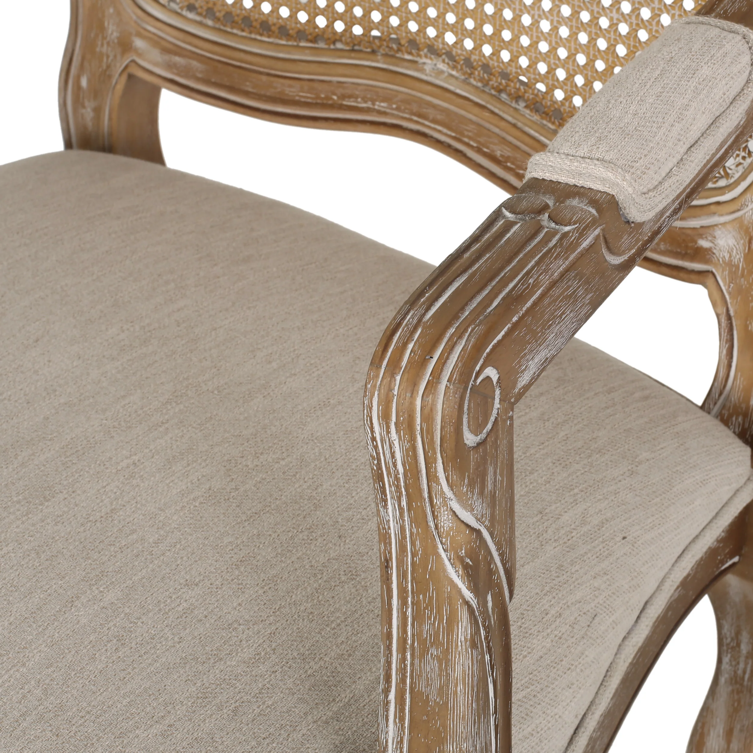 Absaroka French Country Fabric Upholstered Wood and Cane 5 Piece Circular Dining Set - furnishings