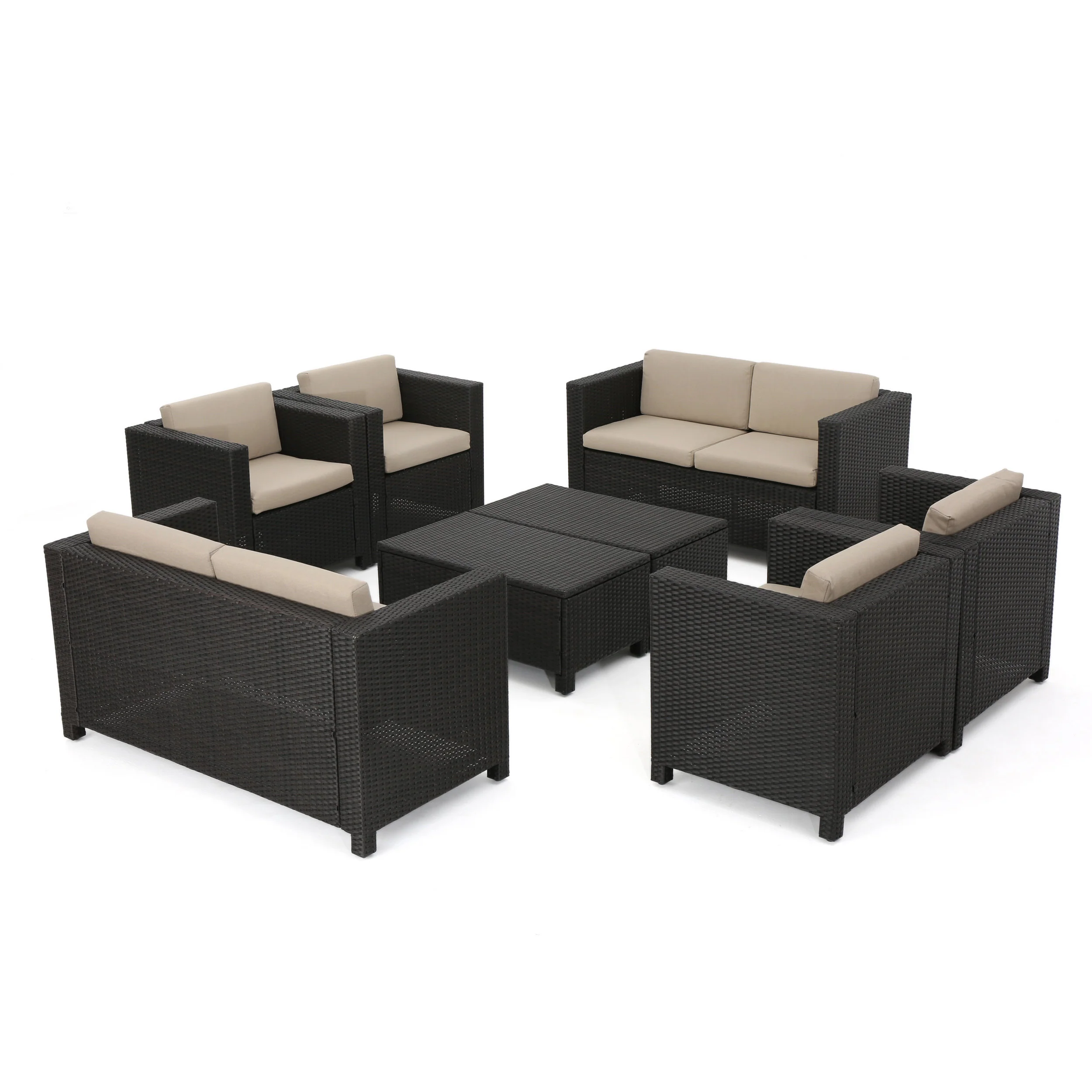 Feronia Outdoor 8 Pc Wicker Chat Set w/ Water Resistant Cushions - furnishings