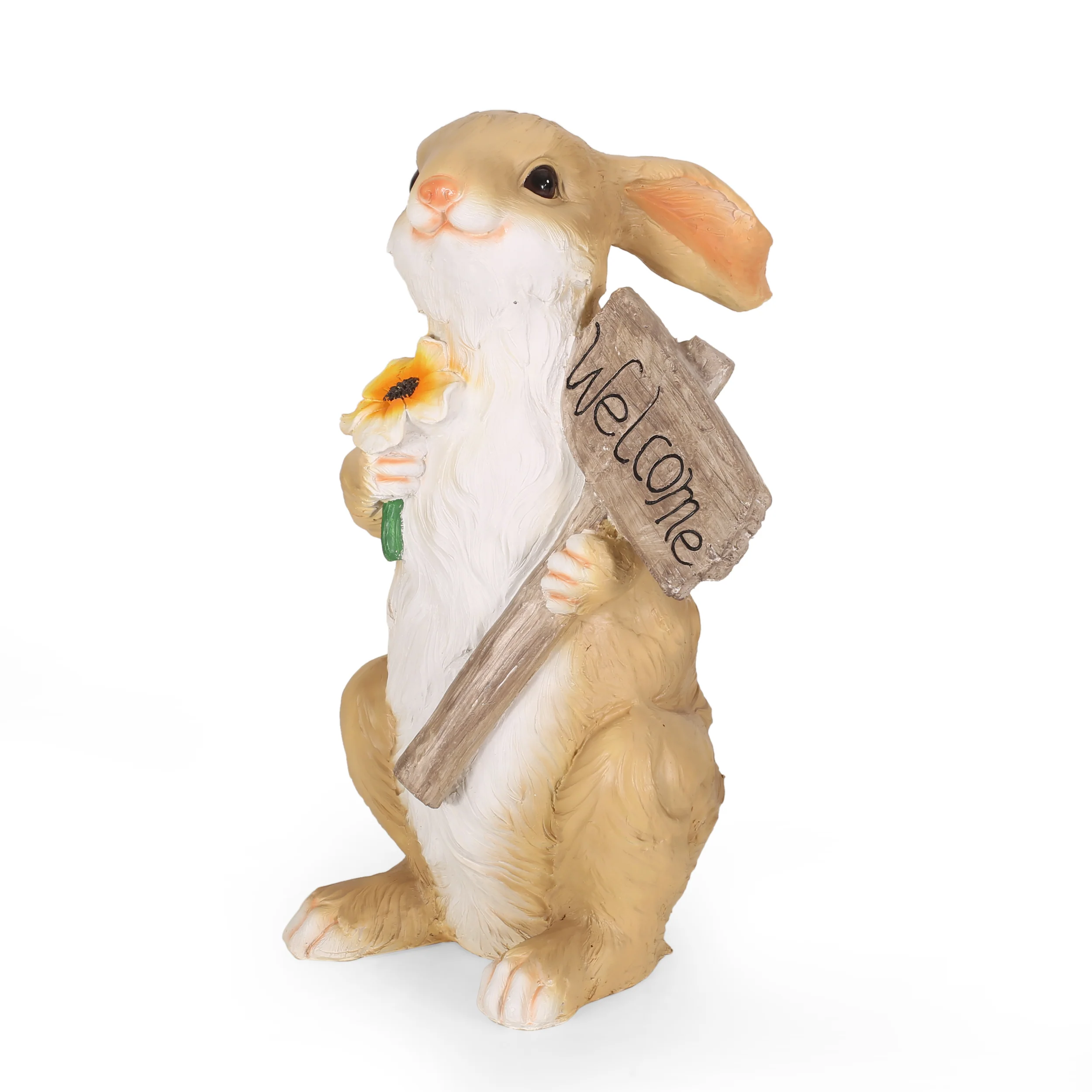 Corneu Outdoor Rabbit Garden Statue, White and Brown - furnishings