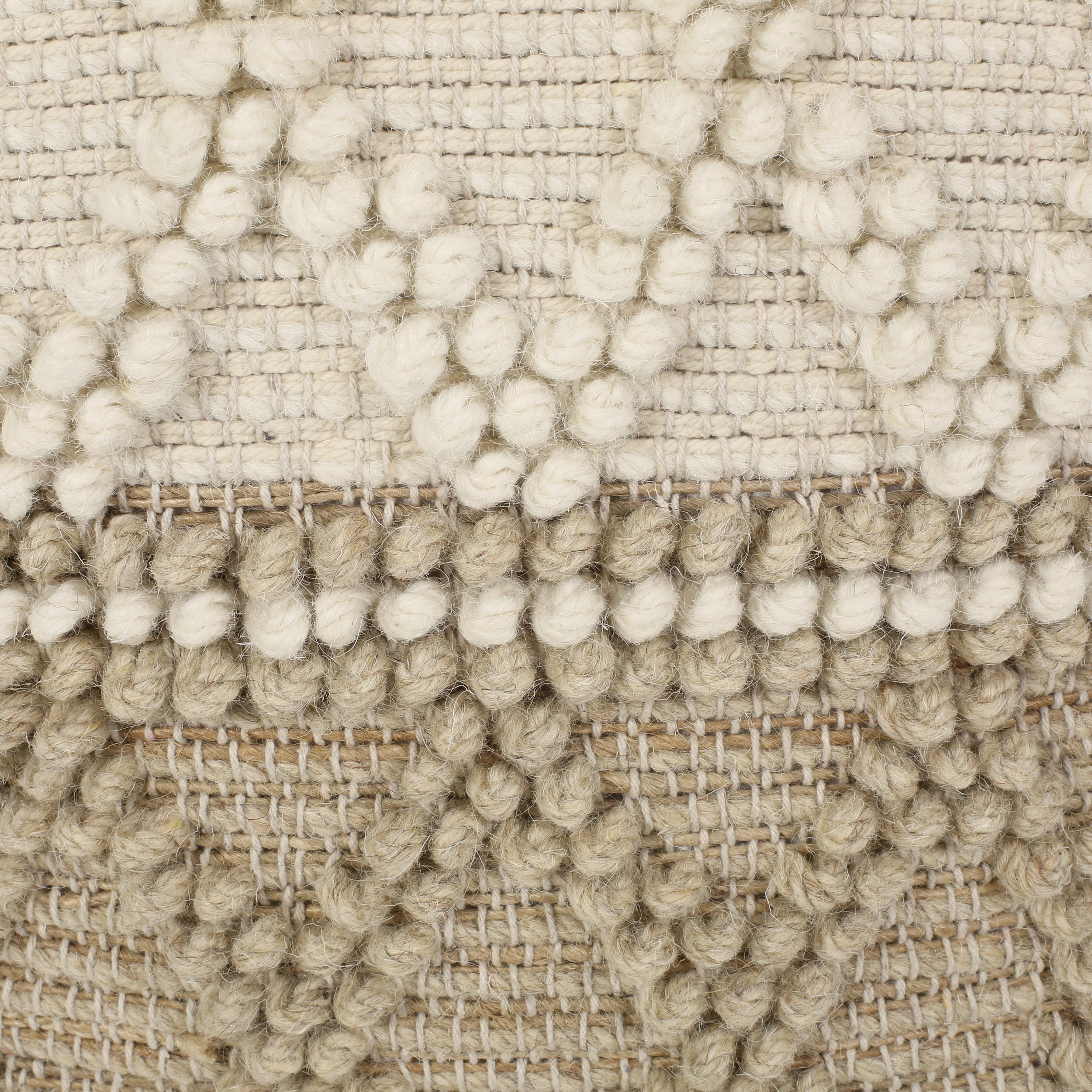 Galion Boho Handcrafted Fabric Cube Pouf, Ivory and Beige - furnishings