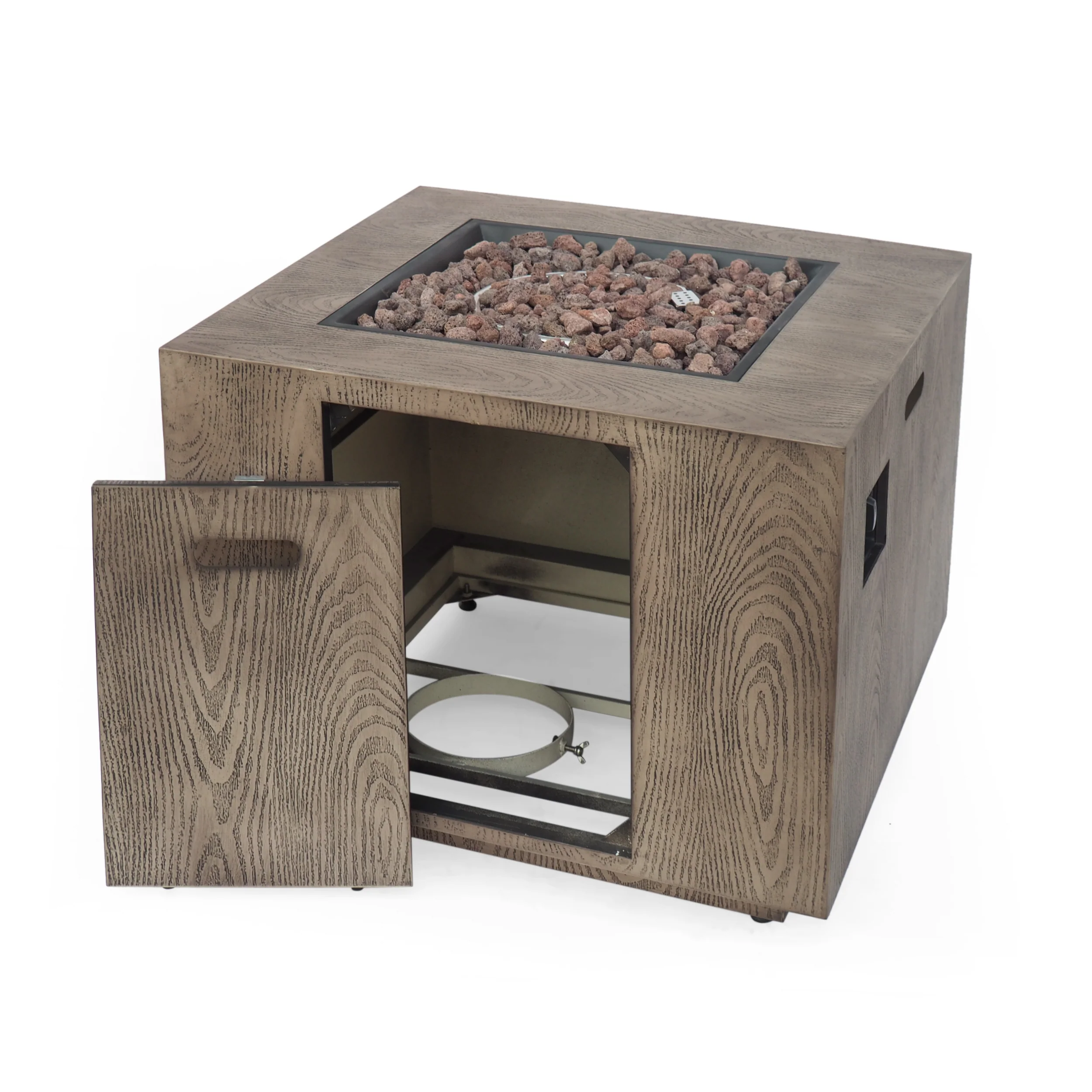 Jasmine Cube Wood Finish Propane Fire Pit - furnishings