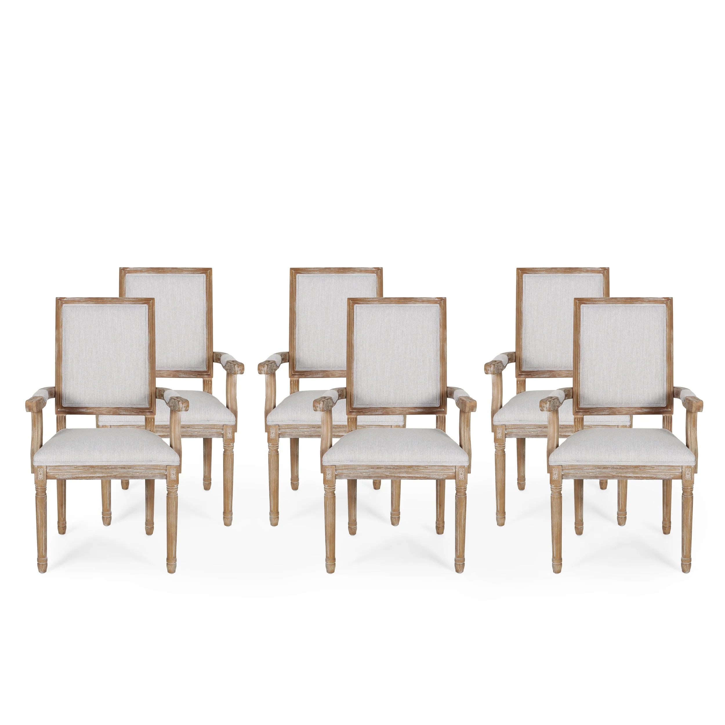 Ashlyn French Country Fabric Upholstered Wood Dining Chairs, Set of 6 - furnishings