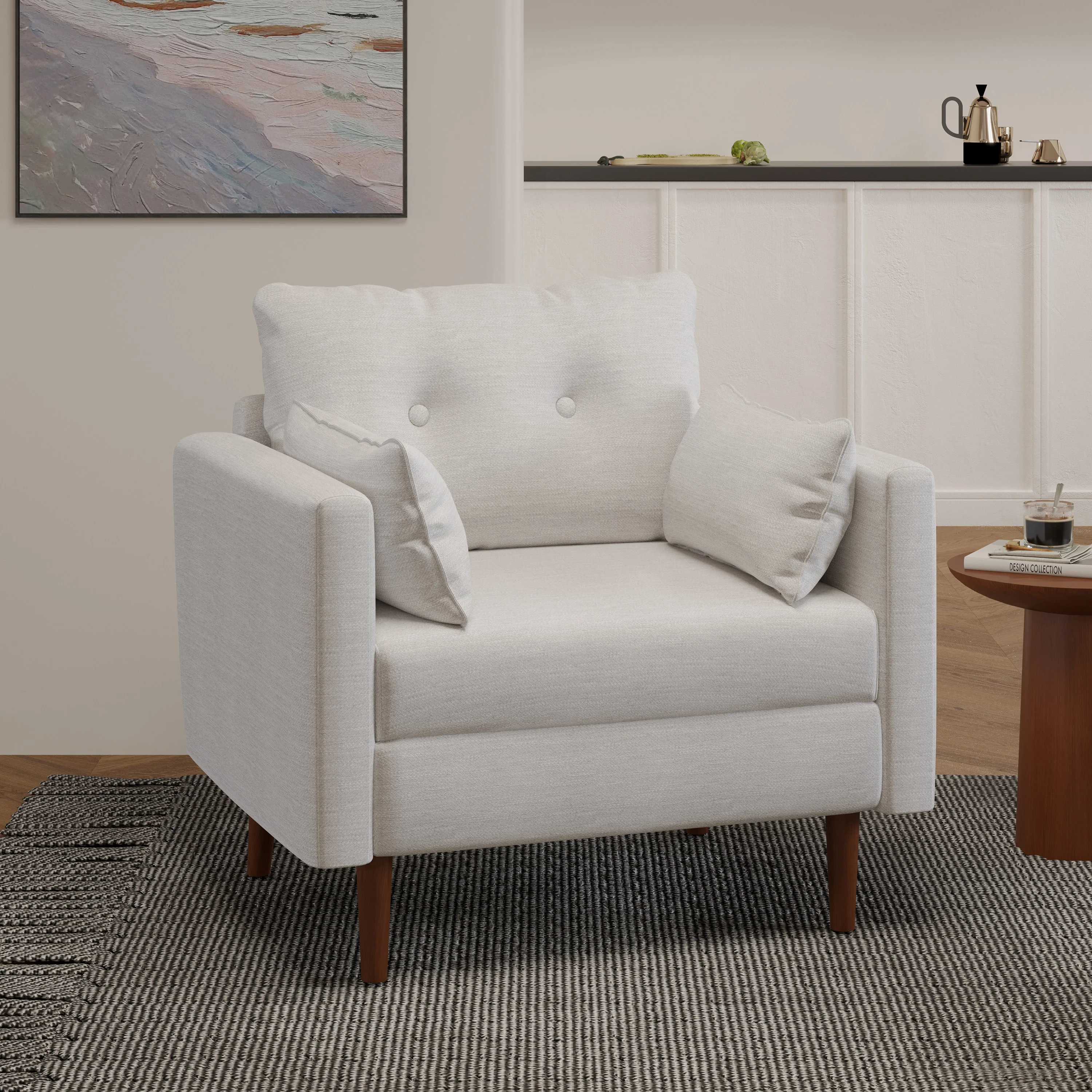 Ashuelot Mid Century Modern Fabric Tufted Club Chair with Accent Pillows - furnishings
