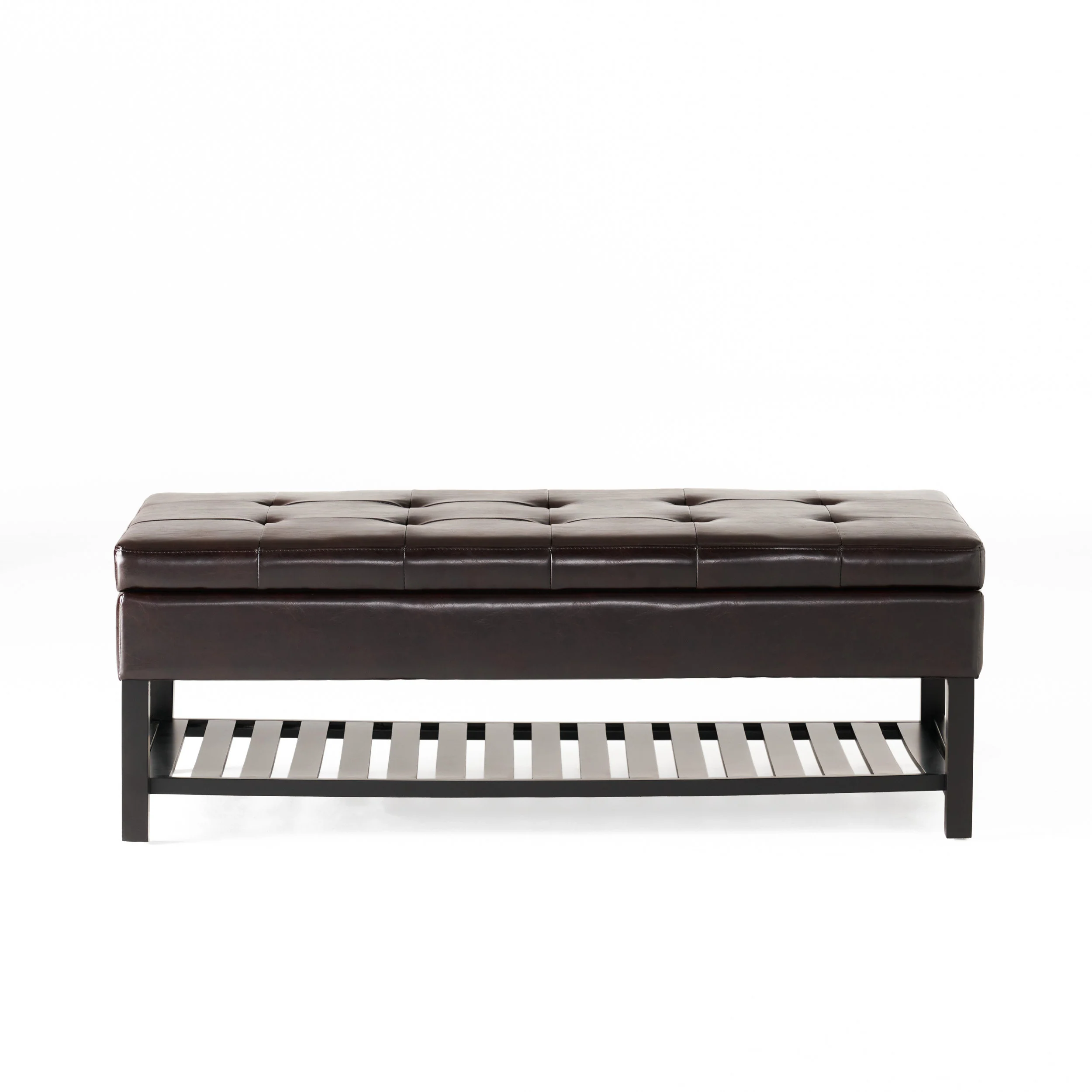 Felix Brown Wood Rectangle Storage Ottoman Coffee Table With Bottom Rack - furnishings