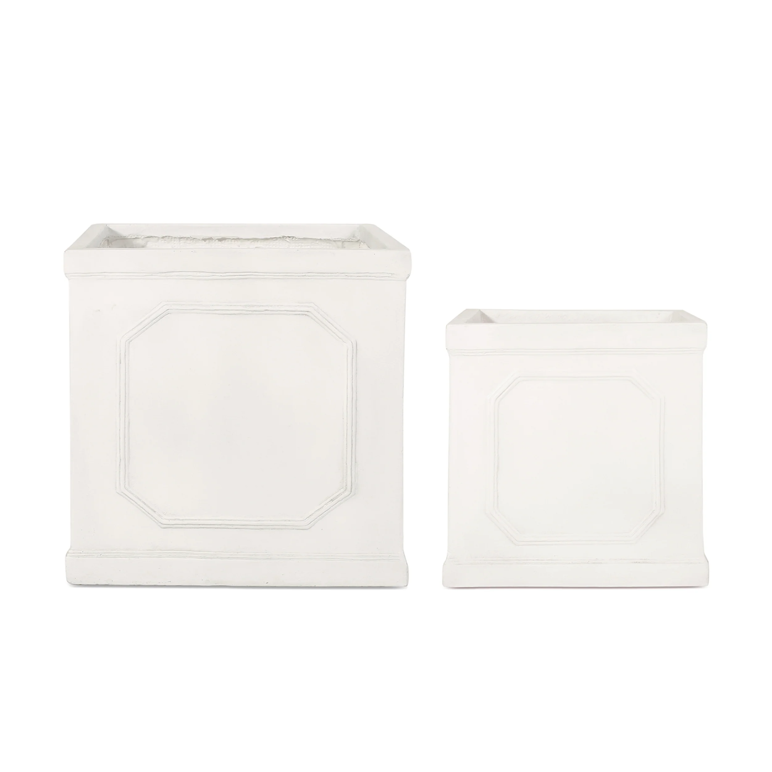 Greg Outdoor Medium and Large Cast Stone Planter Set, Antique White - furnishings