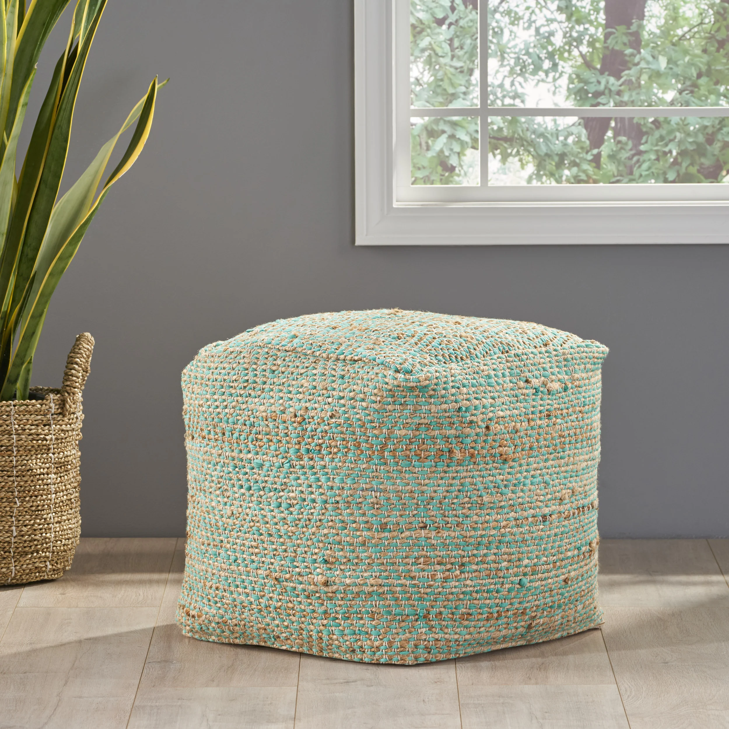 Ada Hand-Crafted Boho Fabric Cube Pouf - furnishings