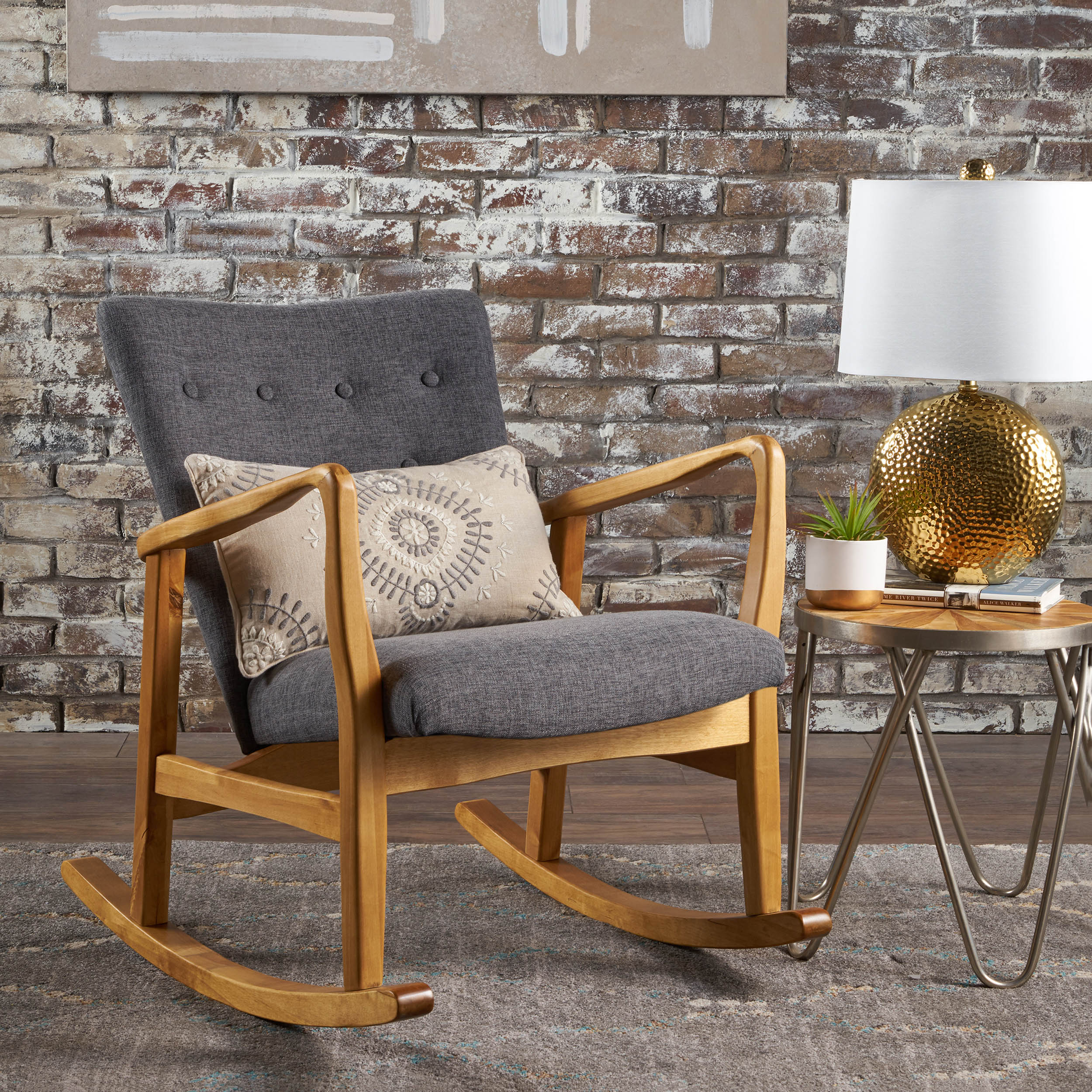 Collin Mid Century Fabric Rocking Chair - furnishings
