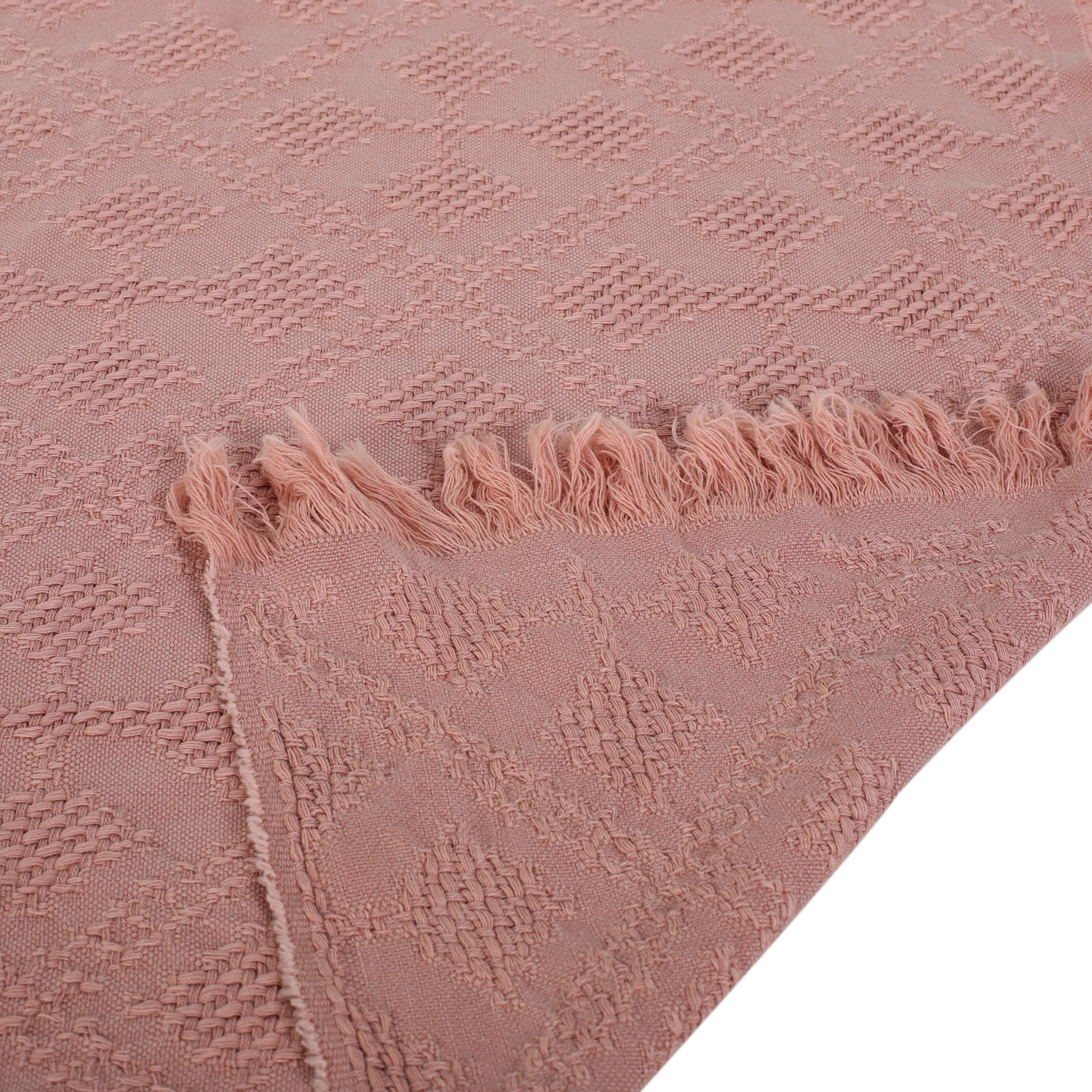 Fontana Contemporary Cotton Throw Blanket with Fringes, Dusty Pink - furnishings
