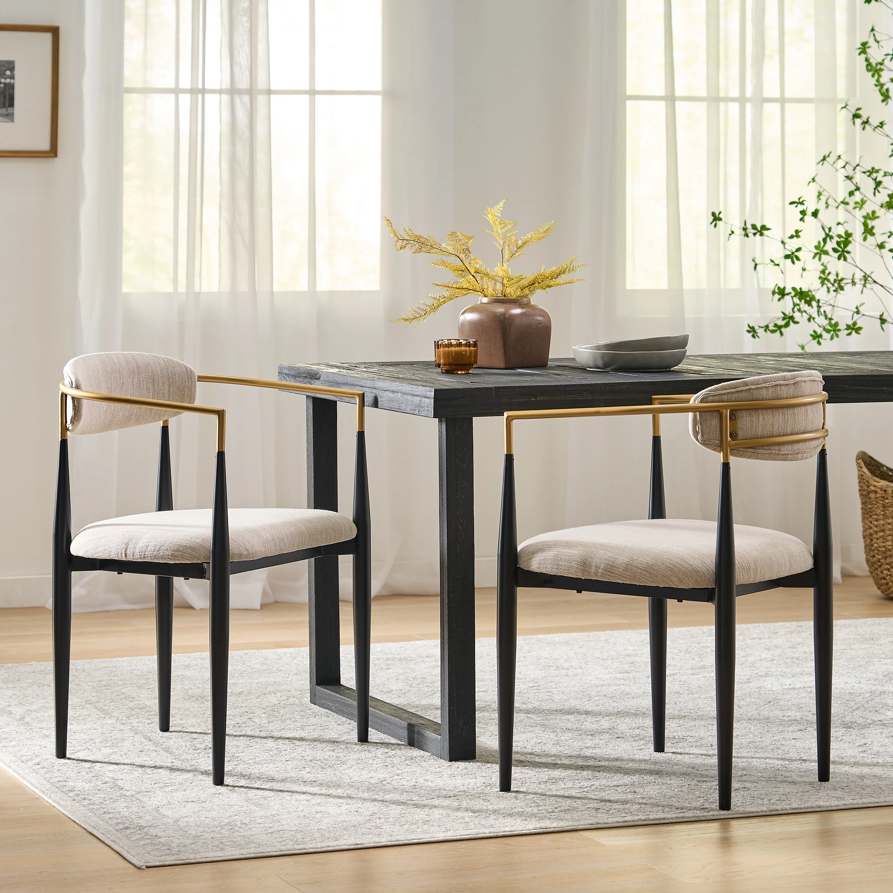 Camas Modern Fabric Upholstered Iron Dining Chairs, Set of 2 - furnishings