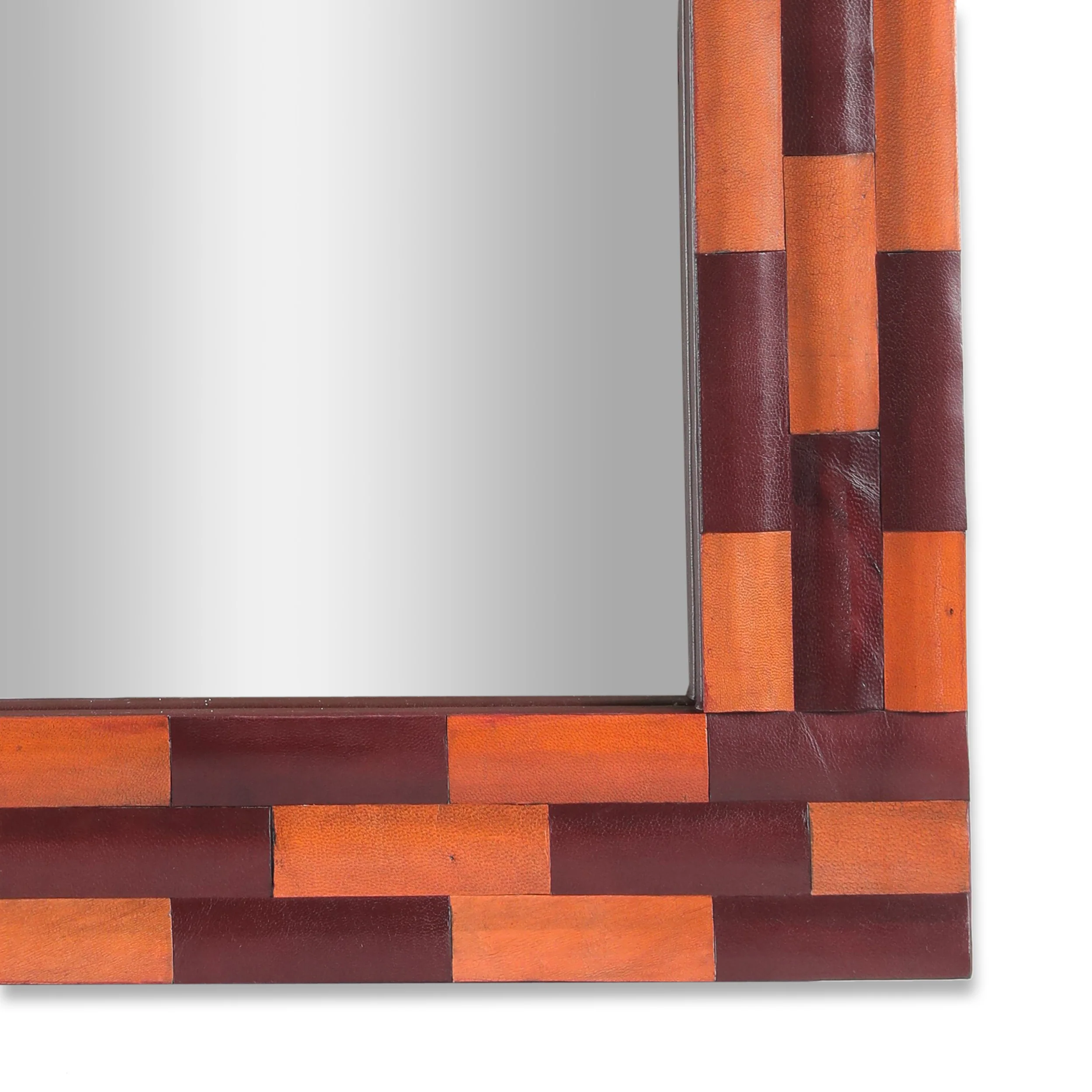 Connesena Handcrafted Boho Leather Square Wall Mirror - furnishings