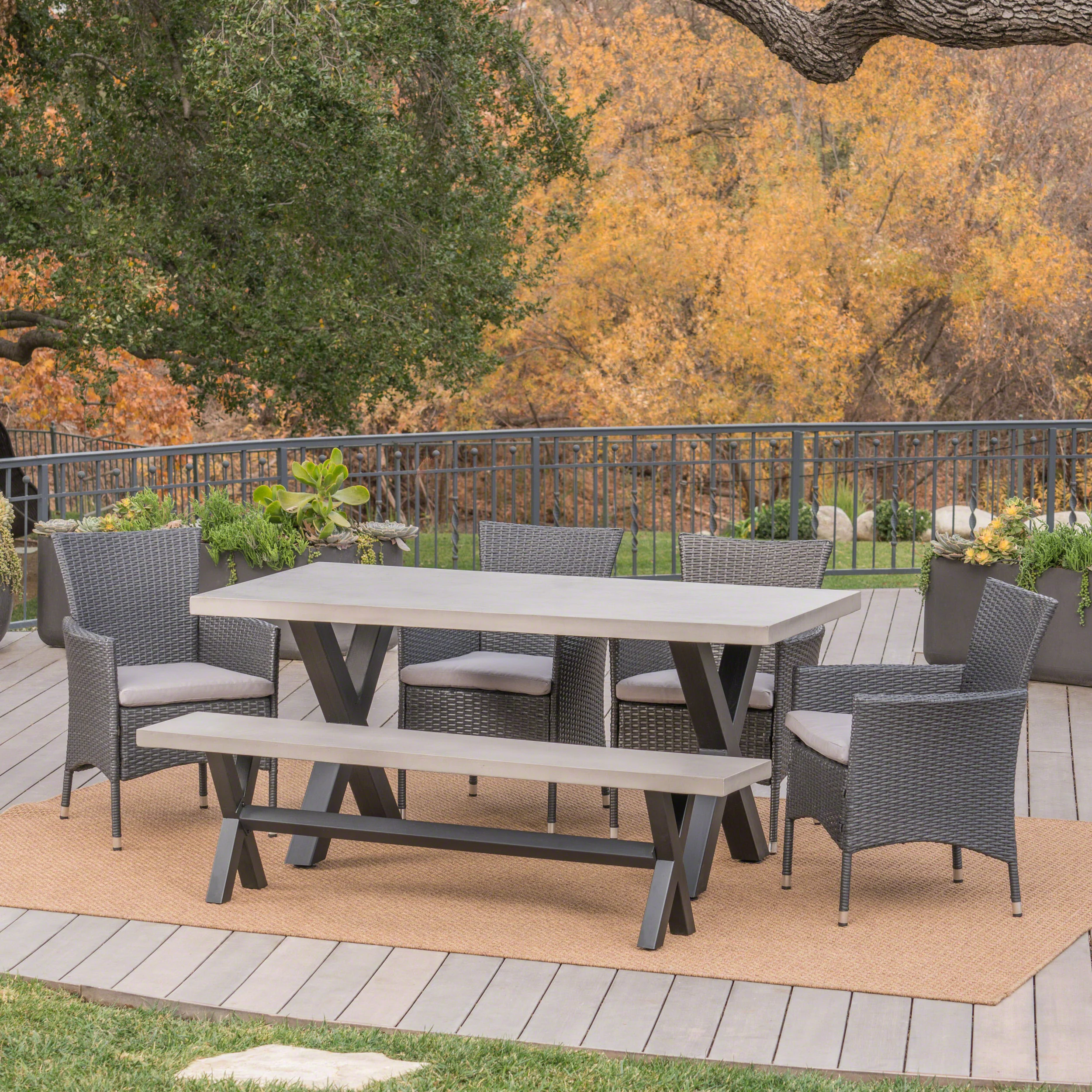 Jaston Outdoor 6 Piece Grey Wicker Dining Set - furnishings