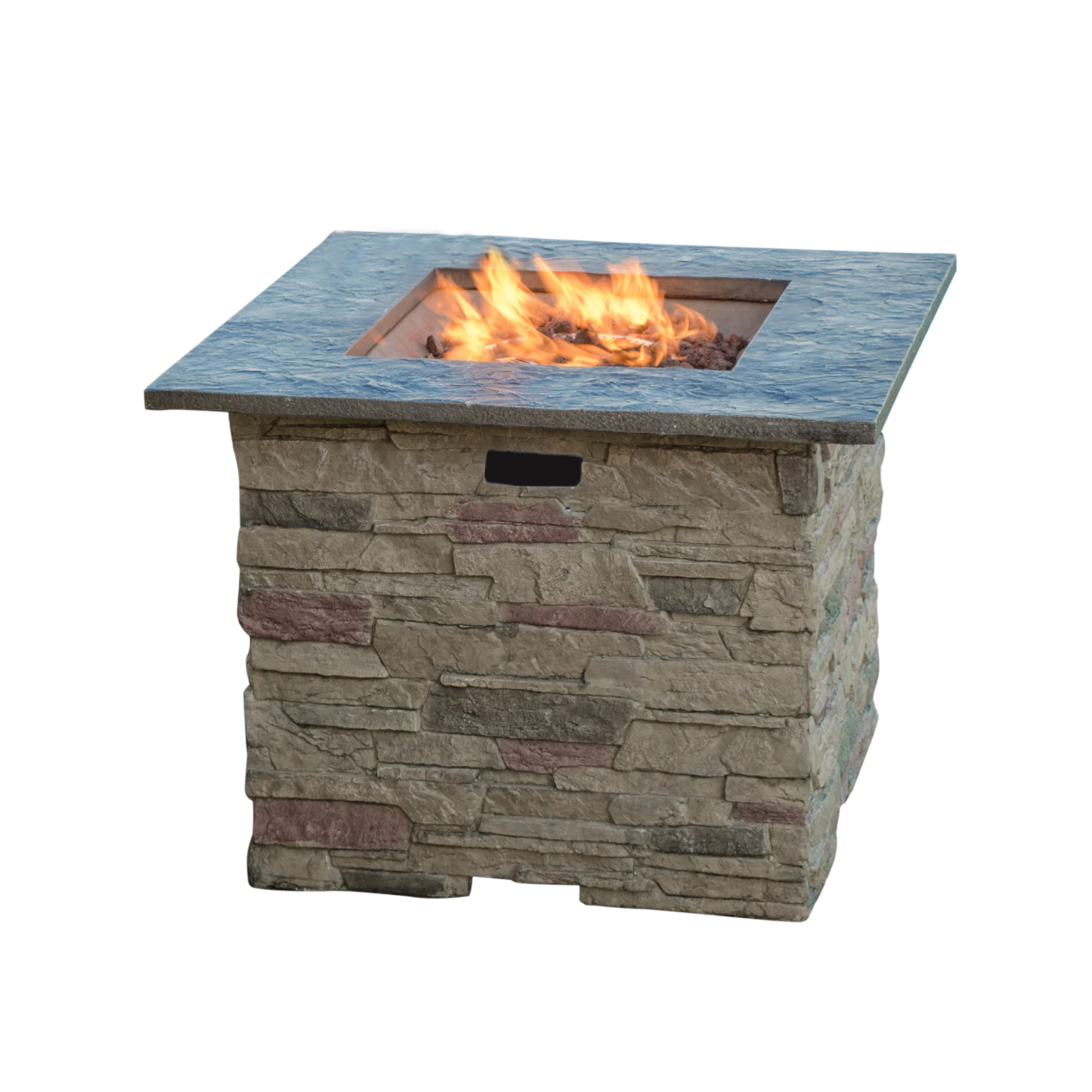 Heritage 32-inch Stone Square MGO Fire Pit - 40,000 BTU - furnishings