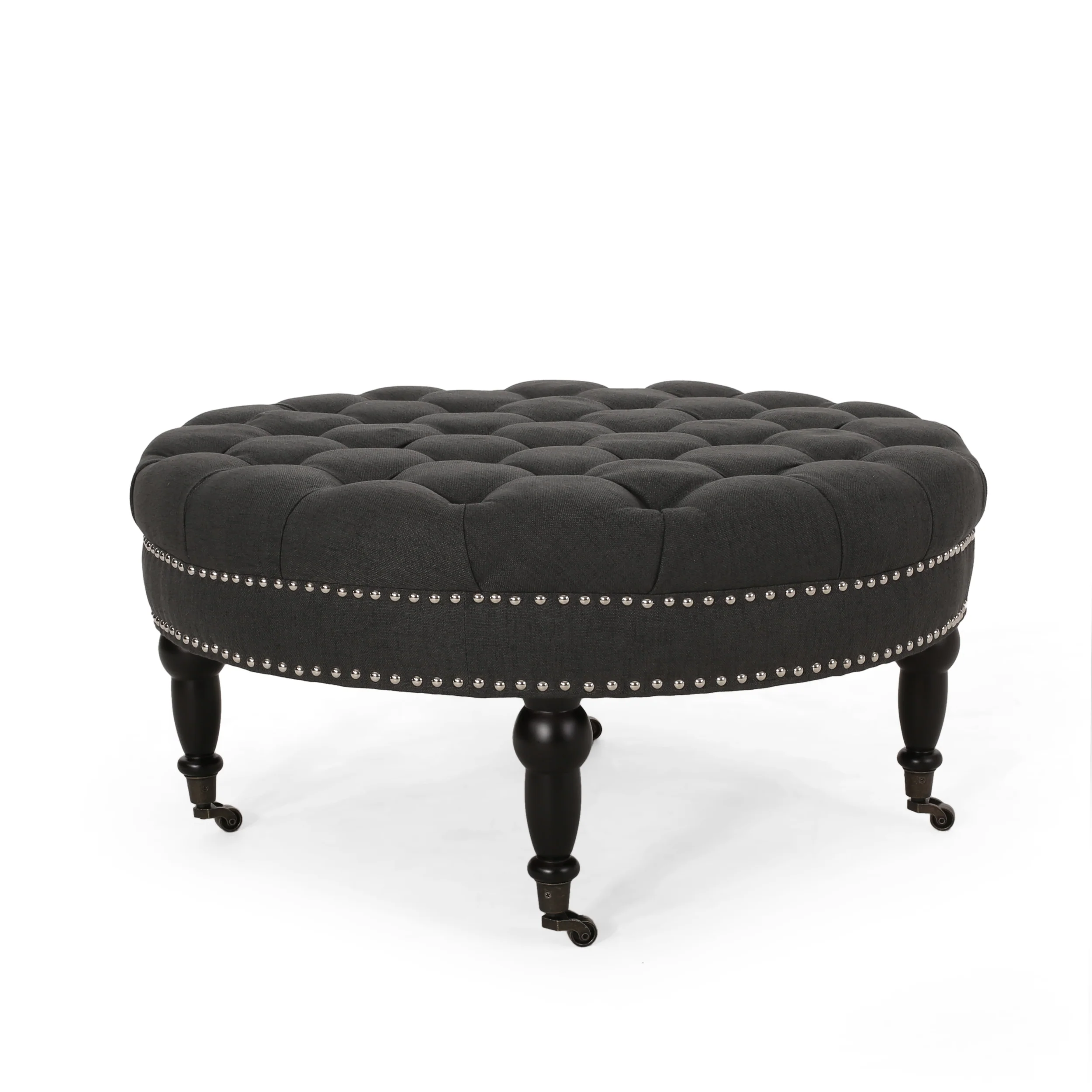 Caddo Cimarron Contemporary Round Ottoman with Rolling Casters - furnishings
