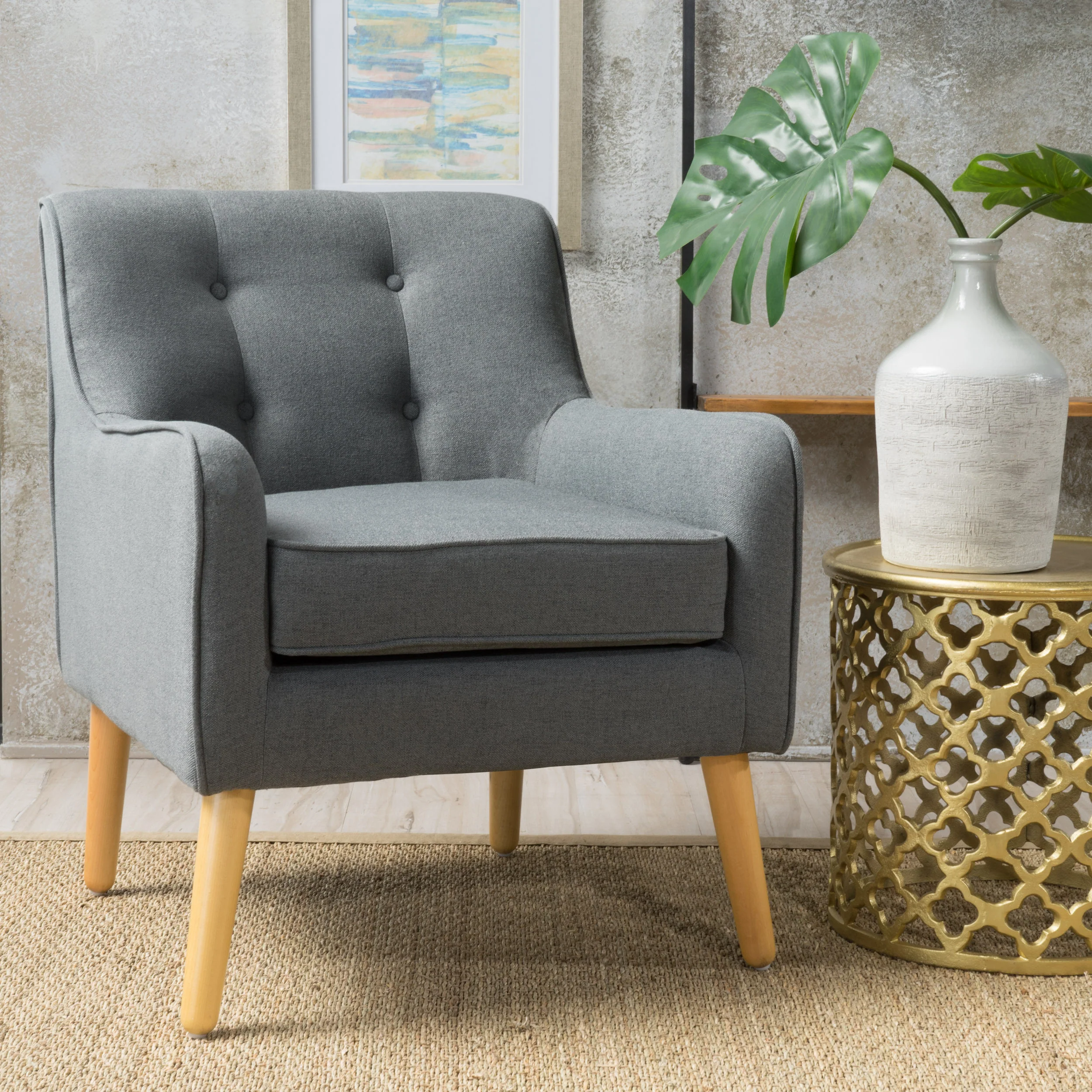 Fontinella Mid Century Tufted Back Fabric Arm Chair - furnishings