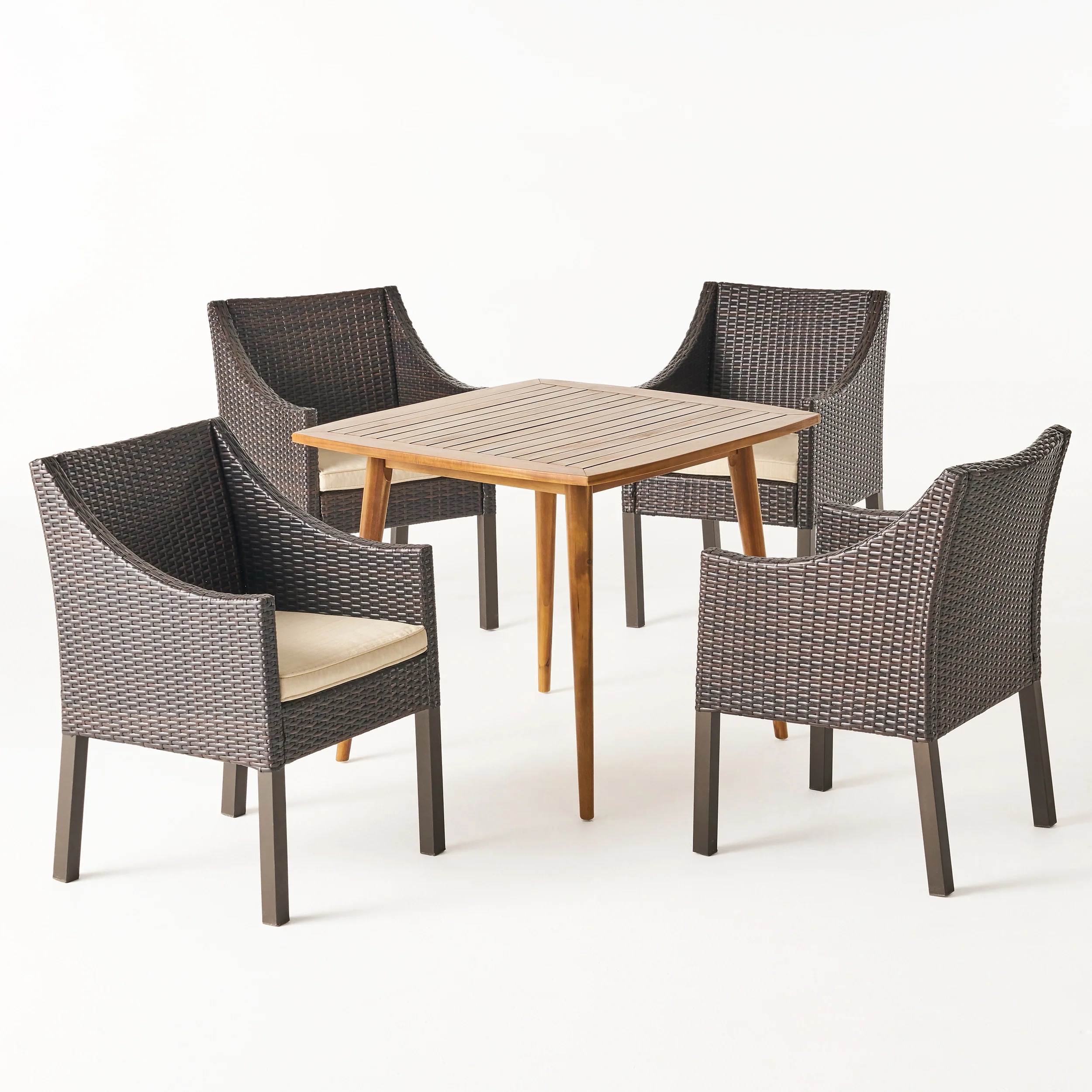 Lauryn Outdoor 5 Piece Wood and Wicker Dining Set, Teak and Multi Brown - furnishings