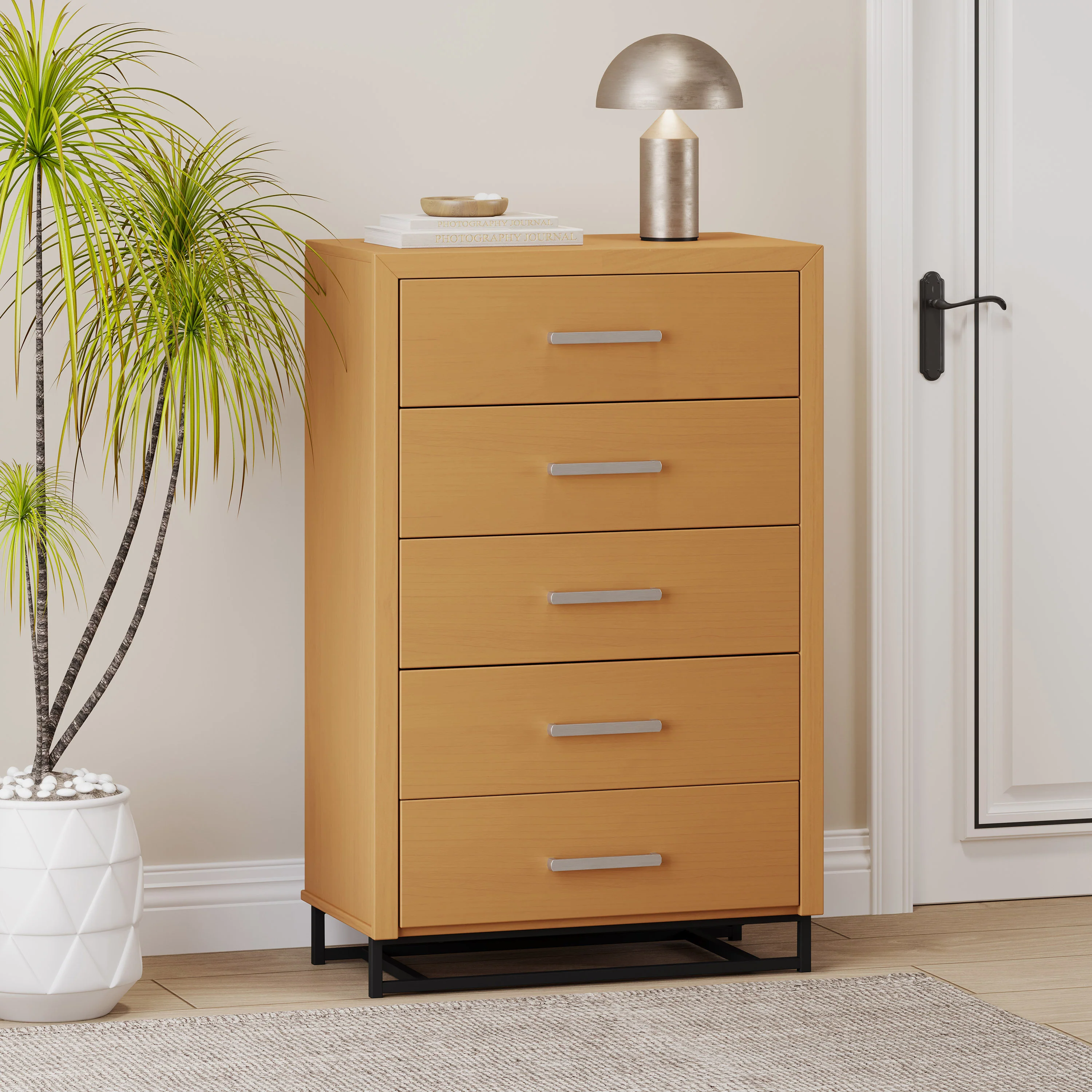 Borah Contemporary Faux Wood 5 Drawer Dresser - furnishings