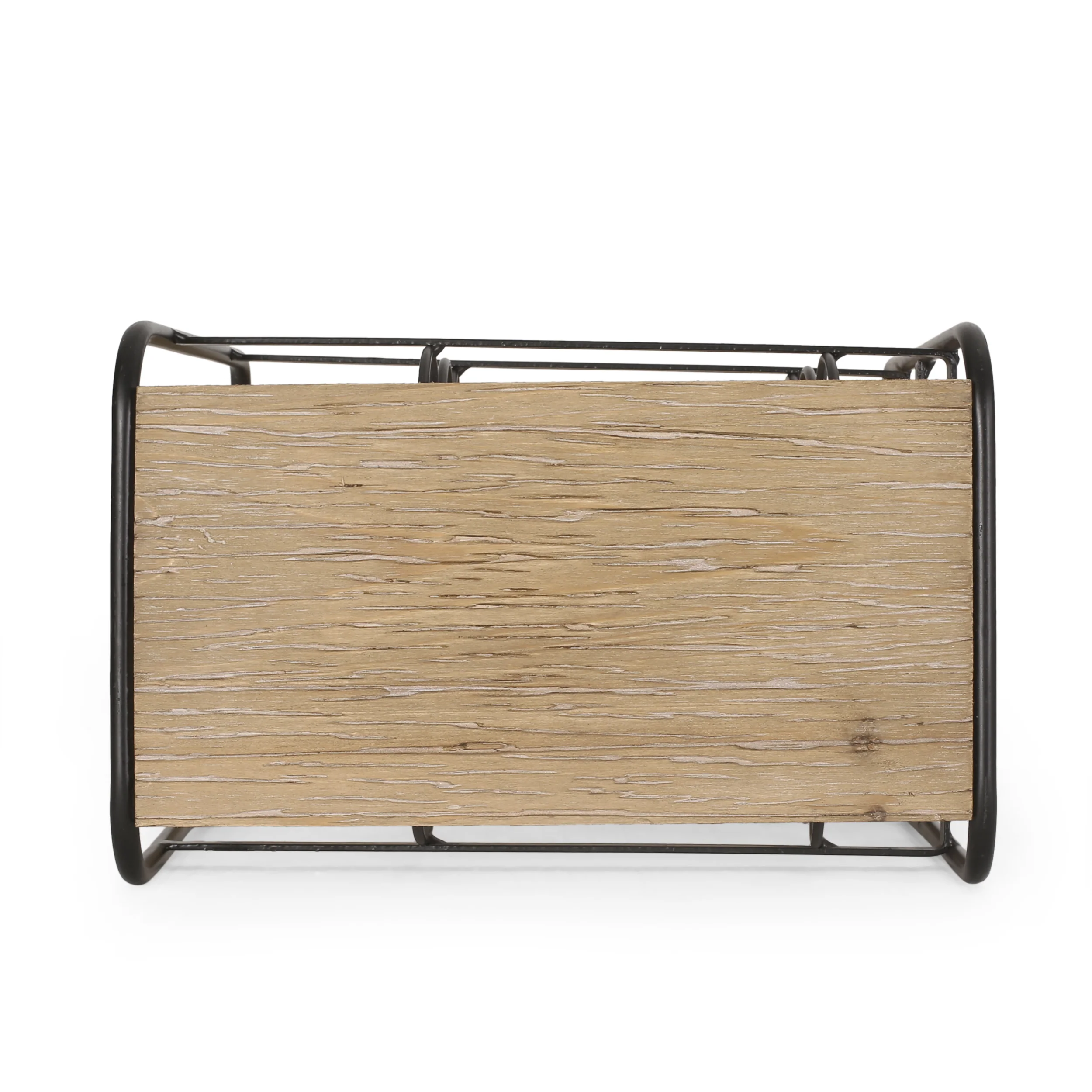Gurnett Modern Industrial 6 Bottle Tabletop Wine Rack, Natural and Black - furnishings