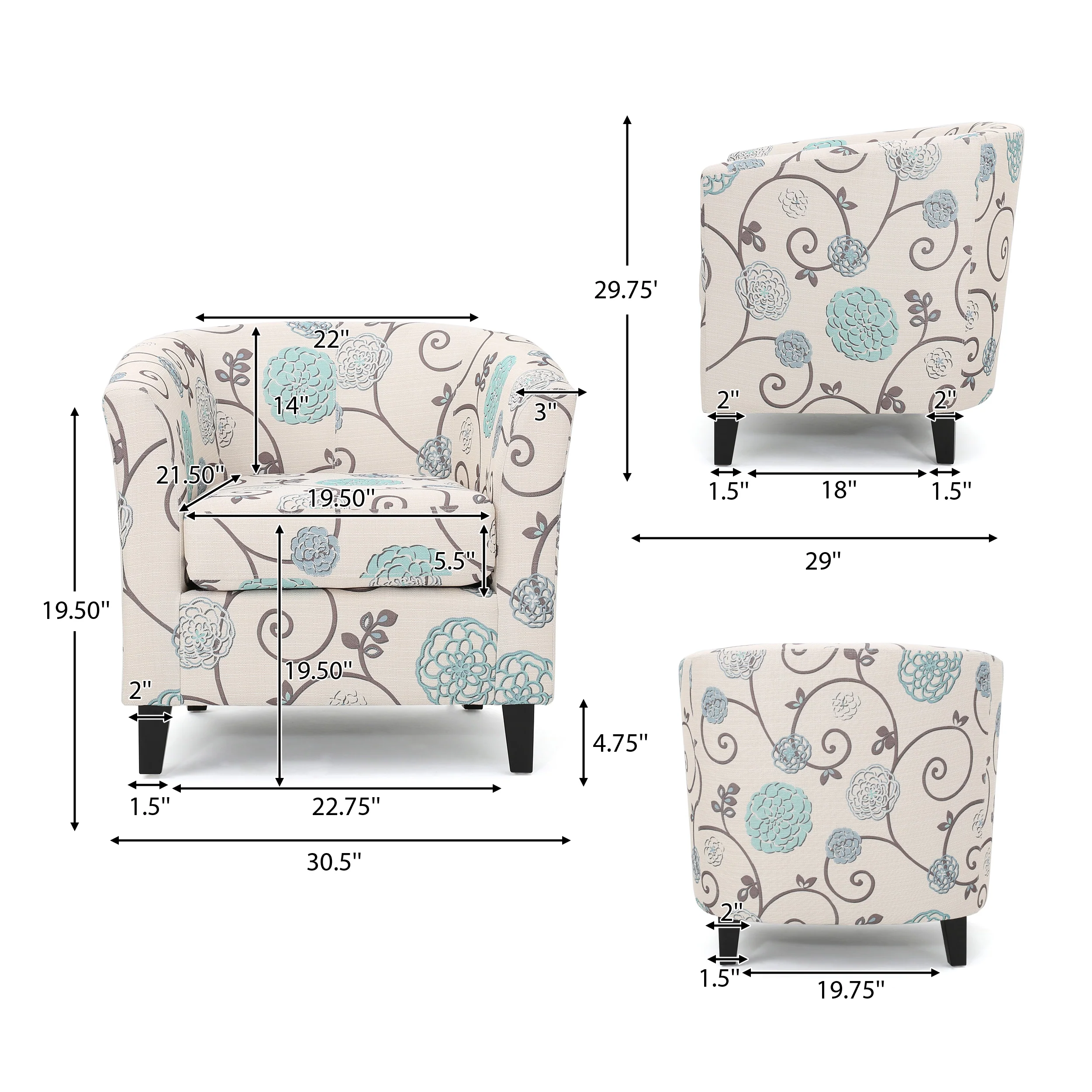 Palisades White and Blue Fabric Club Chair - furnishings