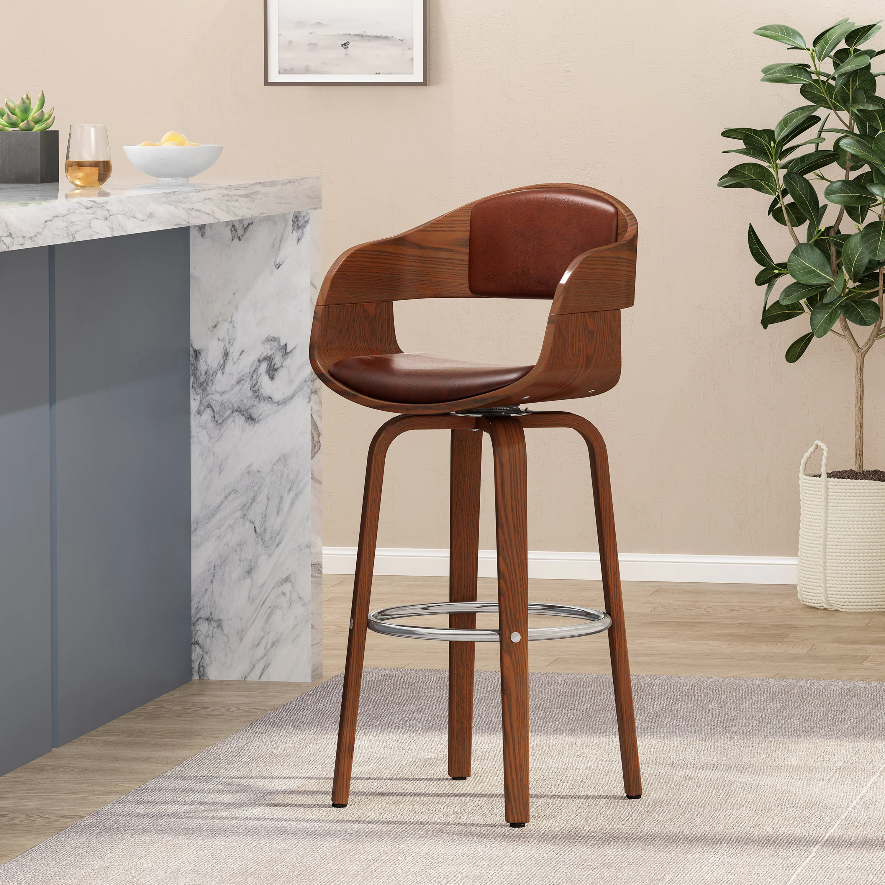 Soledad Mid-Century Modern Upholstered Swivel Barstool - furnishings