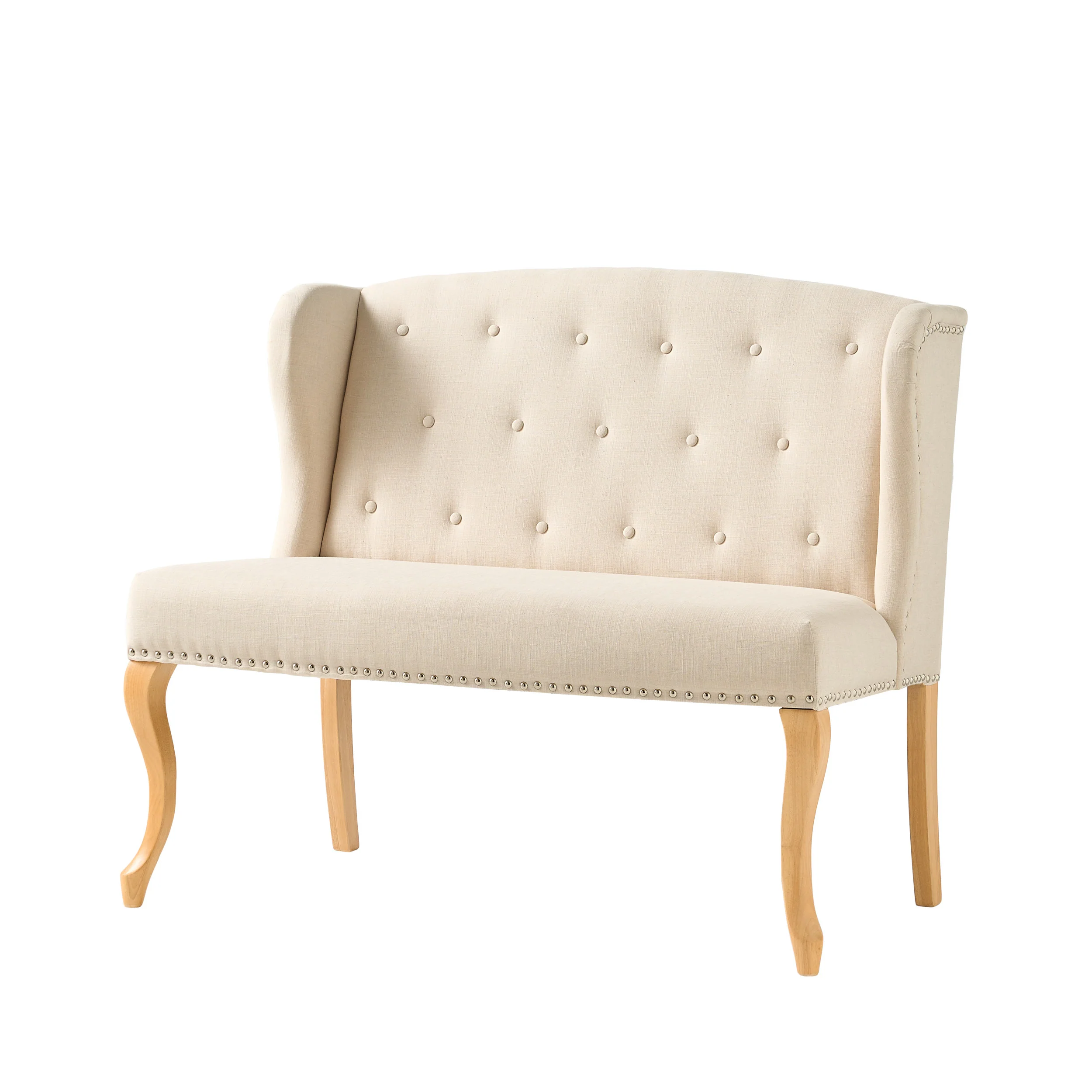Eva French Country Style Tufted Beige Fabric Wingback Bench - furnishings