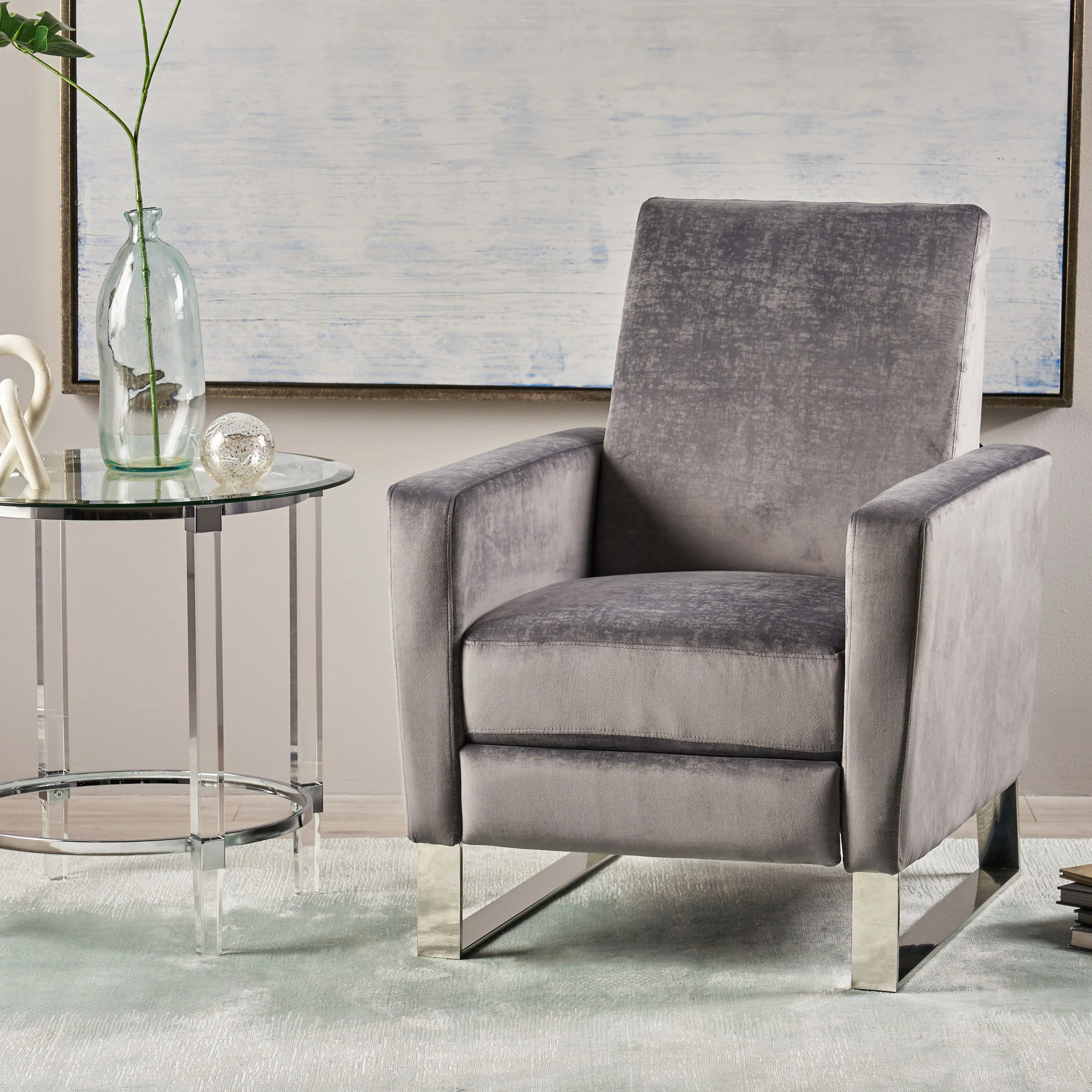 Arvin Modern Push Back High Leg Recliner with Stainless Steel Legs - furnishings